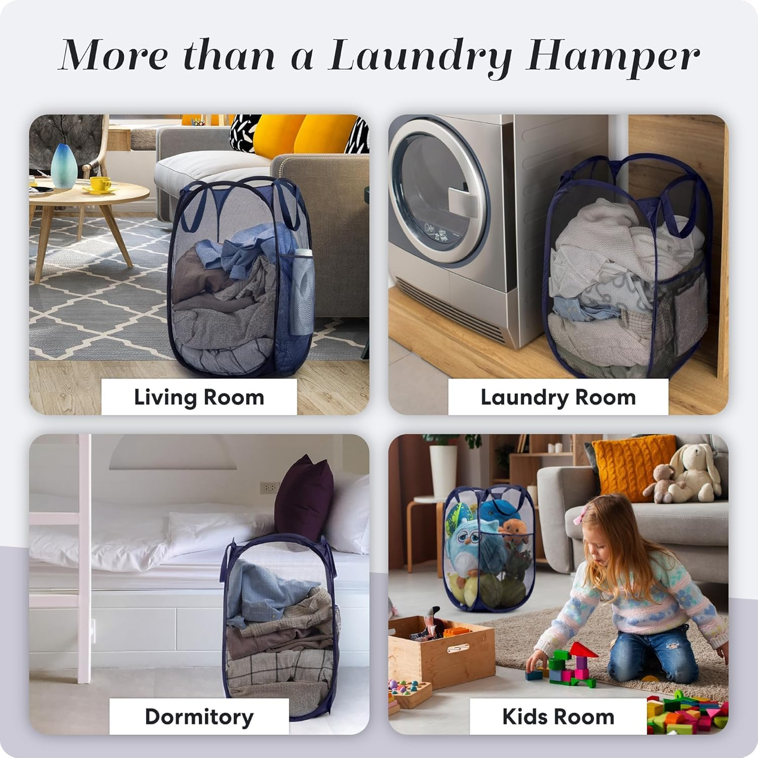 Collapsible Mesh Foldable Hamper 34X55Cm (Navy Blue, 34X55Cm) image number 4