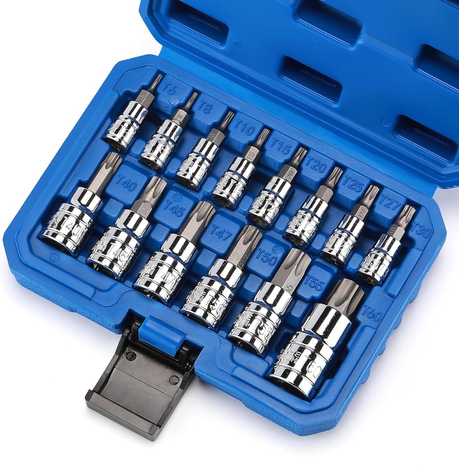 CASOMAN 14-Piece 1/4-Inch, 3/8-Inch & 1/2-Inch Drive Torx Bit Socket Set, T6-T60, Torque Bit Set, Torx Socket Set, CR-V & S2