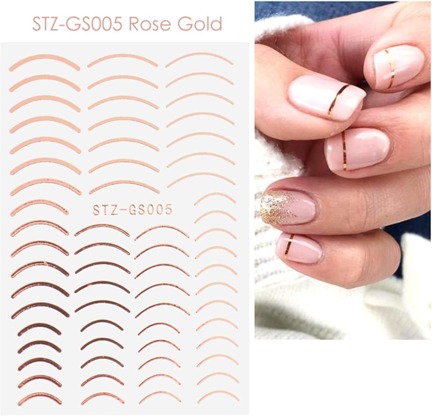 12 Sheets Line Nail Art Stickers, Rose Gold & Silver Metallic Self-Adhesive 3D Curve, Stripe, Wave Decals, French Nail Designs, Nail Art Supplies for Women & Girls image number 2