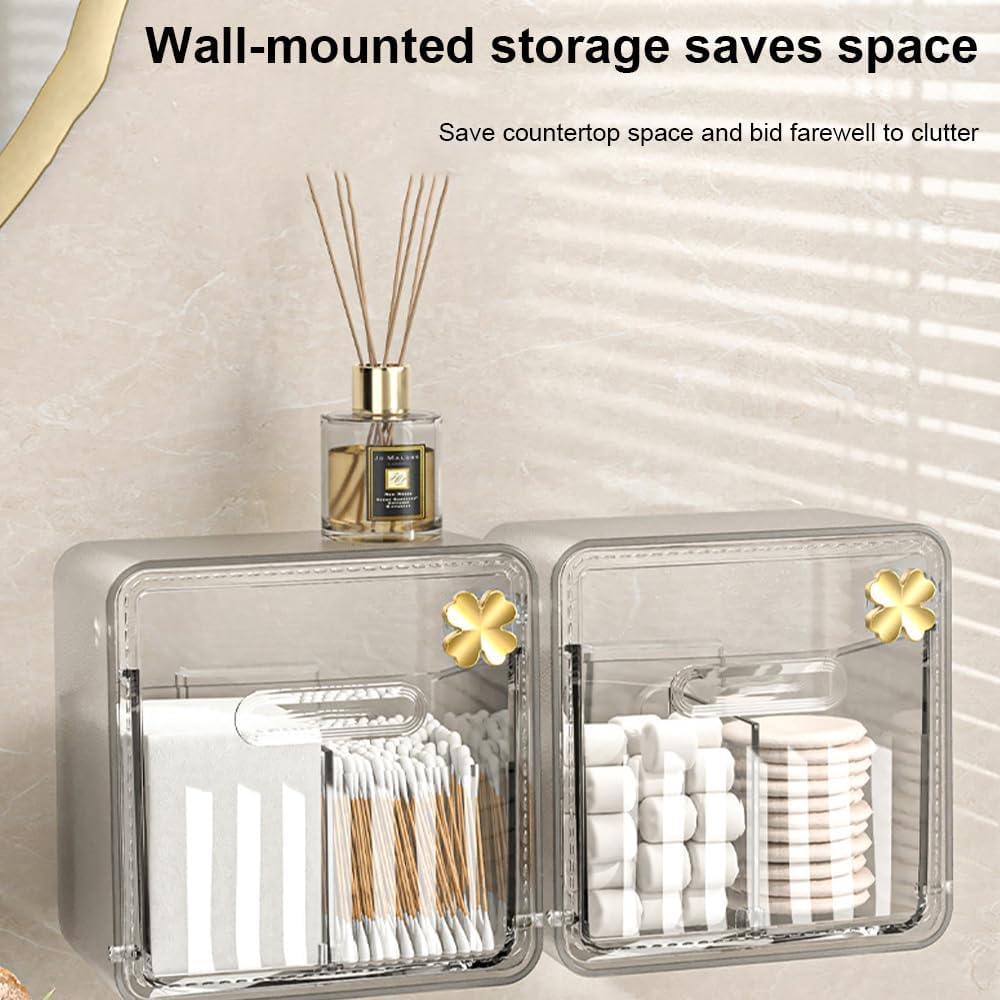 HHWRT Cotton Ball and Swab Organize, Cotton Balls Dispenser, Cottoned Balls and Swabs Holder with Lid, Clear Bathroom Organizer Jar, Cottons Pad Holder Dispenser, Cottons and Swabs Storage image number 1