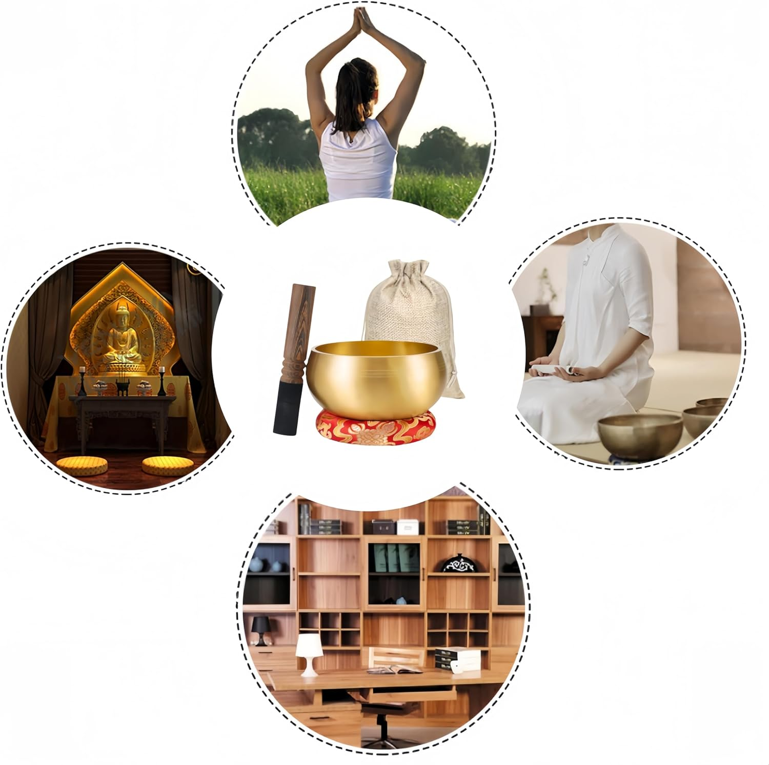 Ai-Oumleef Tibetan Singing Bowl,1Set Nepal Buddhist Bowl with Mallet,Decorative Sound Bowl Yoga Decor Buddhist Singing Bowl Meditation Supplies Yoga Meditation Bowl, for Yoga, Meditation