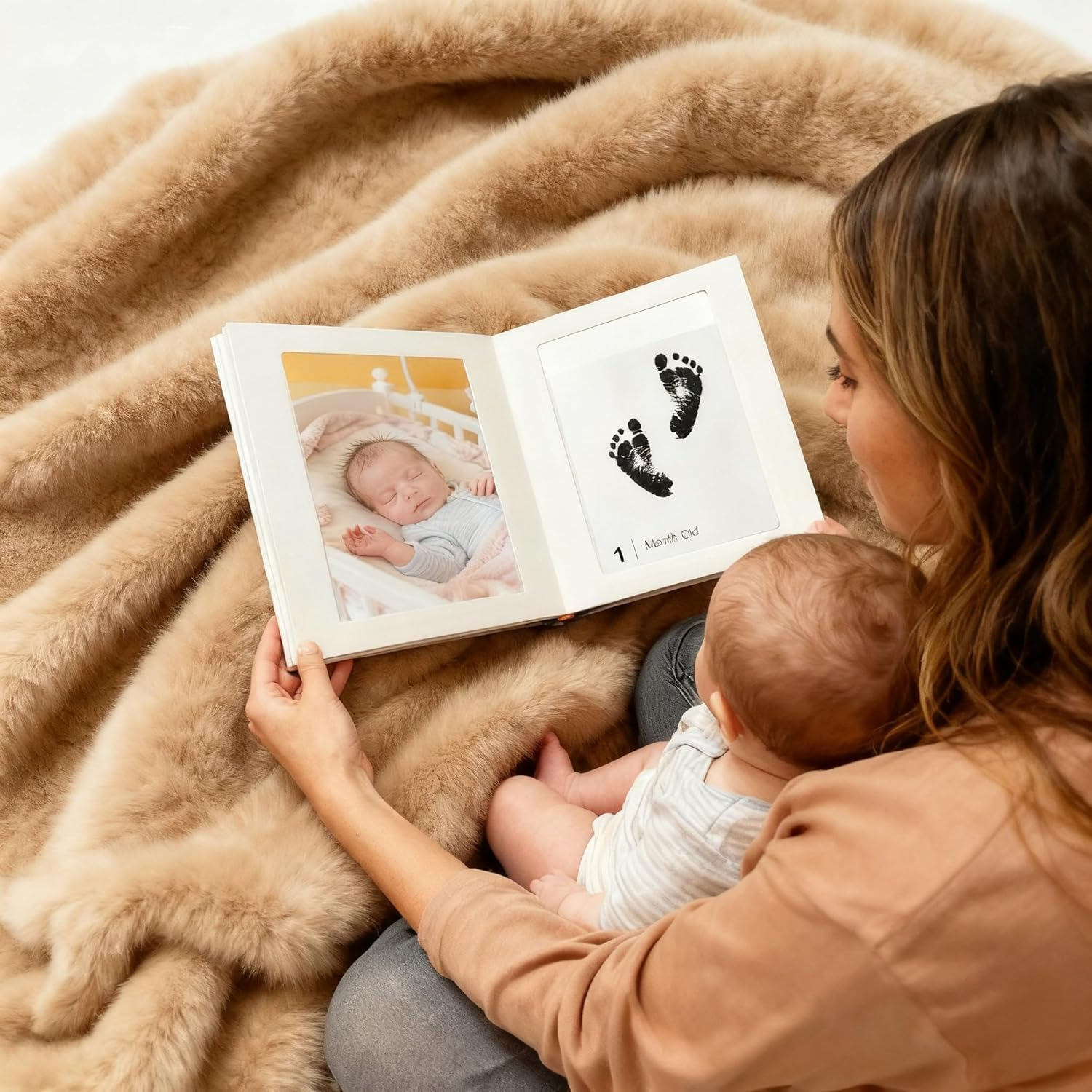 15 PCS Baby Inkless Milestone Cards Hand Casting Kit, 12 Months Baby Gift Ink Print Hand and Footprint Kit, My First Cards Feet Book Print Kit, Baby Newborn Footprint Kit Baby Photo Album Keepsake Book Feet Stamp Postpartum Gifts Ink Impression (Green Gift Box with Album) image number 2