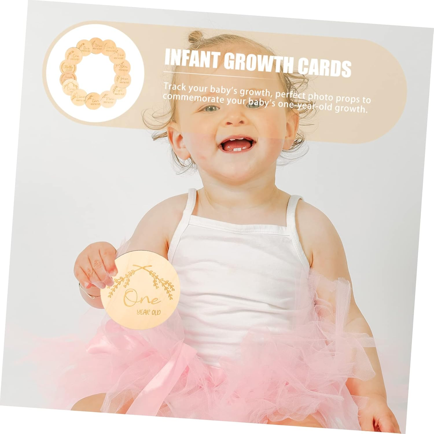 ERINGOGO 14Pcs Milestone Wooden Sign Newborn Growth Cards Monthly Milestone Decor image number 2