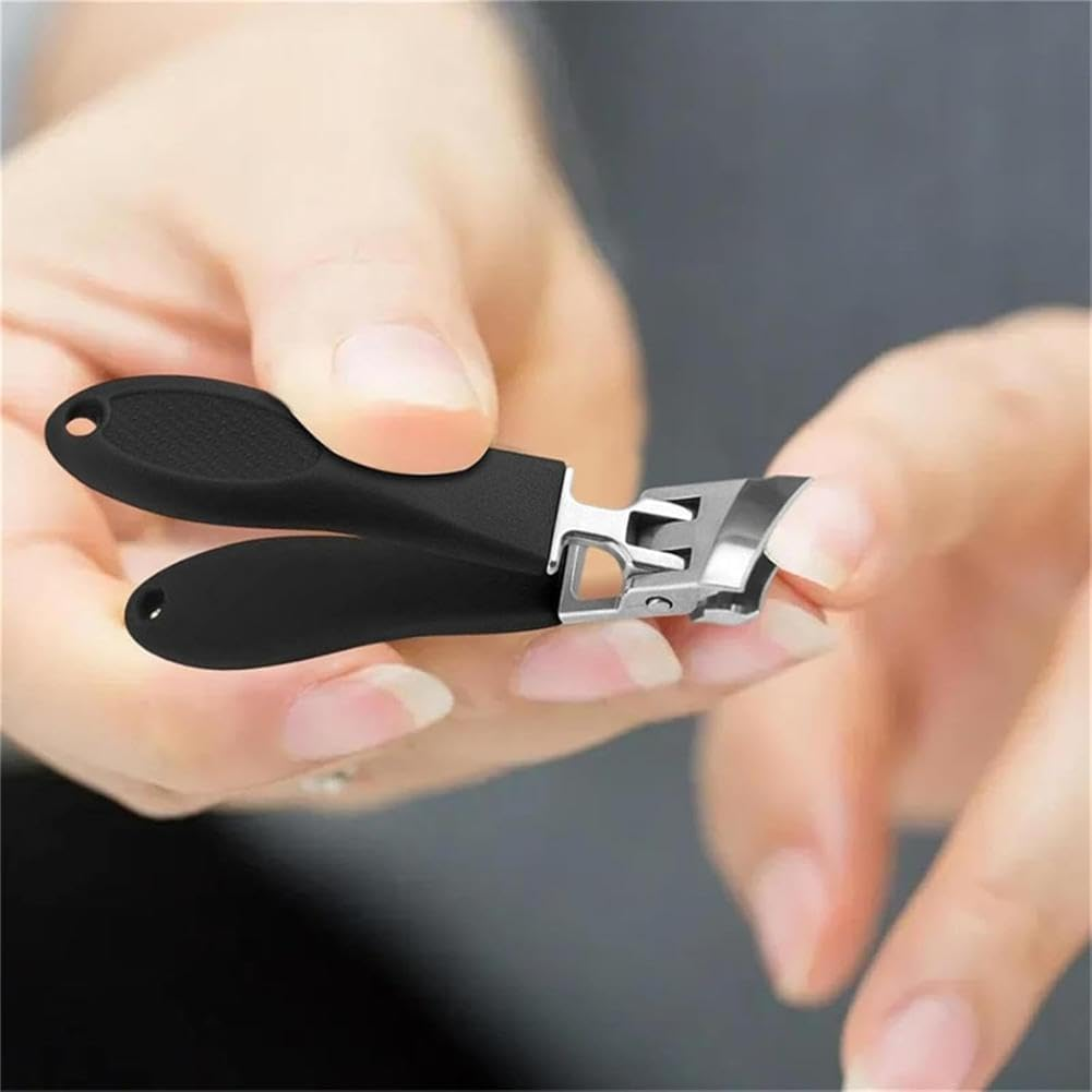 2PCS Wide Jaw Opening anti Splash Slanted Nail Clipper, Large Slanted Stainless Steel Toe Nails Clippers Long Handle Curved Blade for Thick Nails (Black + Orange)