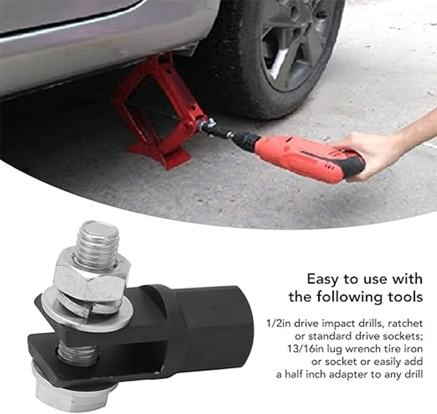 Roczential Scissor Jack Adapter, High Strength Universal Scissor Jack Drill Adapter for Impact Drills Socket Automotive Jack RV Trailer Leveling Jack image number 3