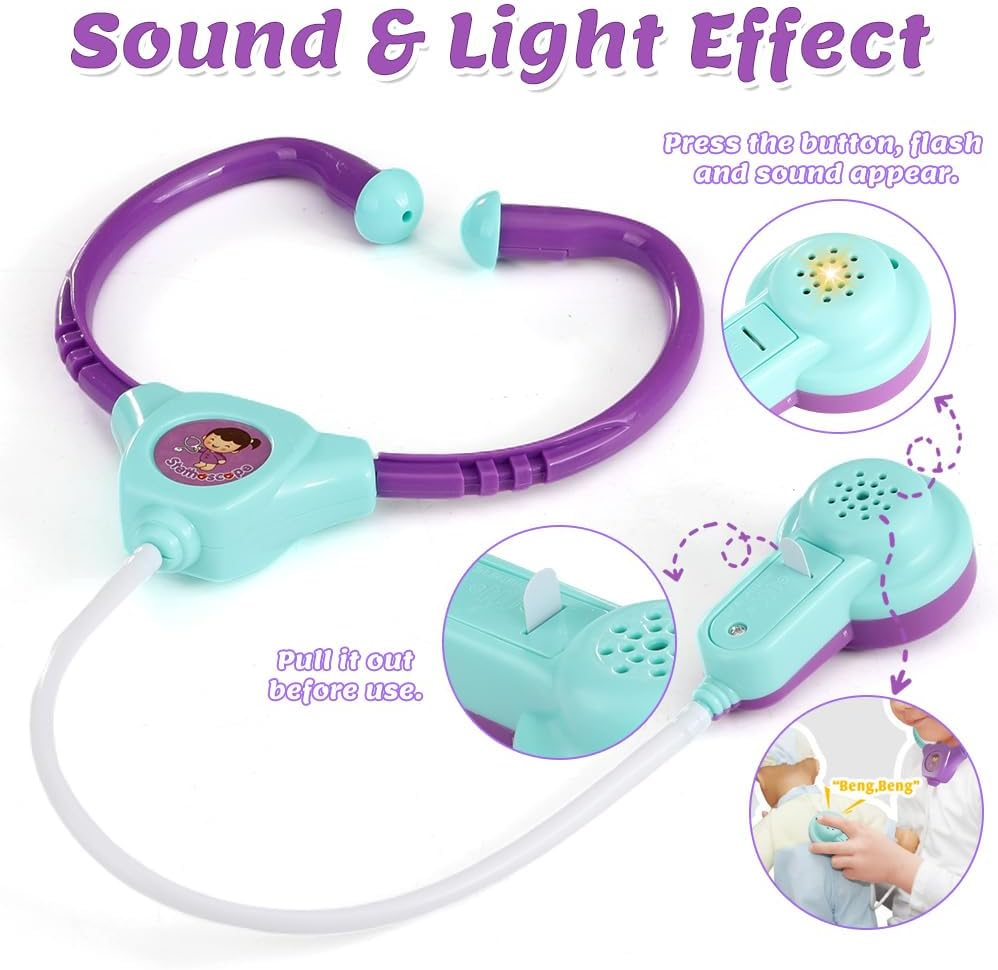 AUTOWT Doctor Kit for Toddlers, 28 Pieces Pretend Play Doctor Toy Set Educational Medical Kids Kit with Medical Storage Bag Electronic Stethoscope for Girls Boys Ages 3-5 Role Play image number 5