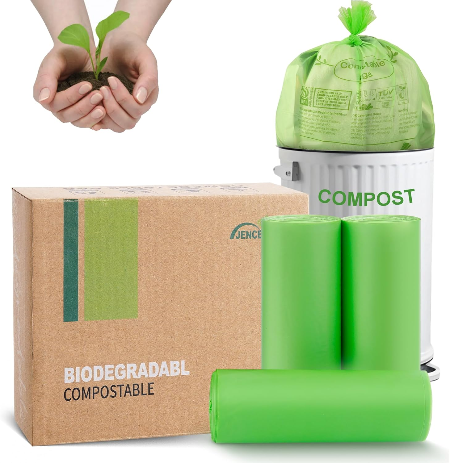 Compostable Bin Liners 20Liter Extra Thick 0.78 Mils, Biodegradable Food Scrap Waste Bags with US BPI ASTM D6400 and Europe OK Compost Home Certified image number 5