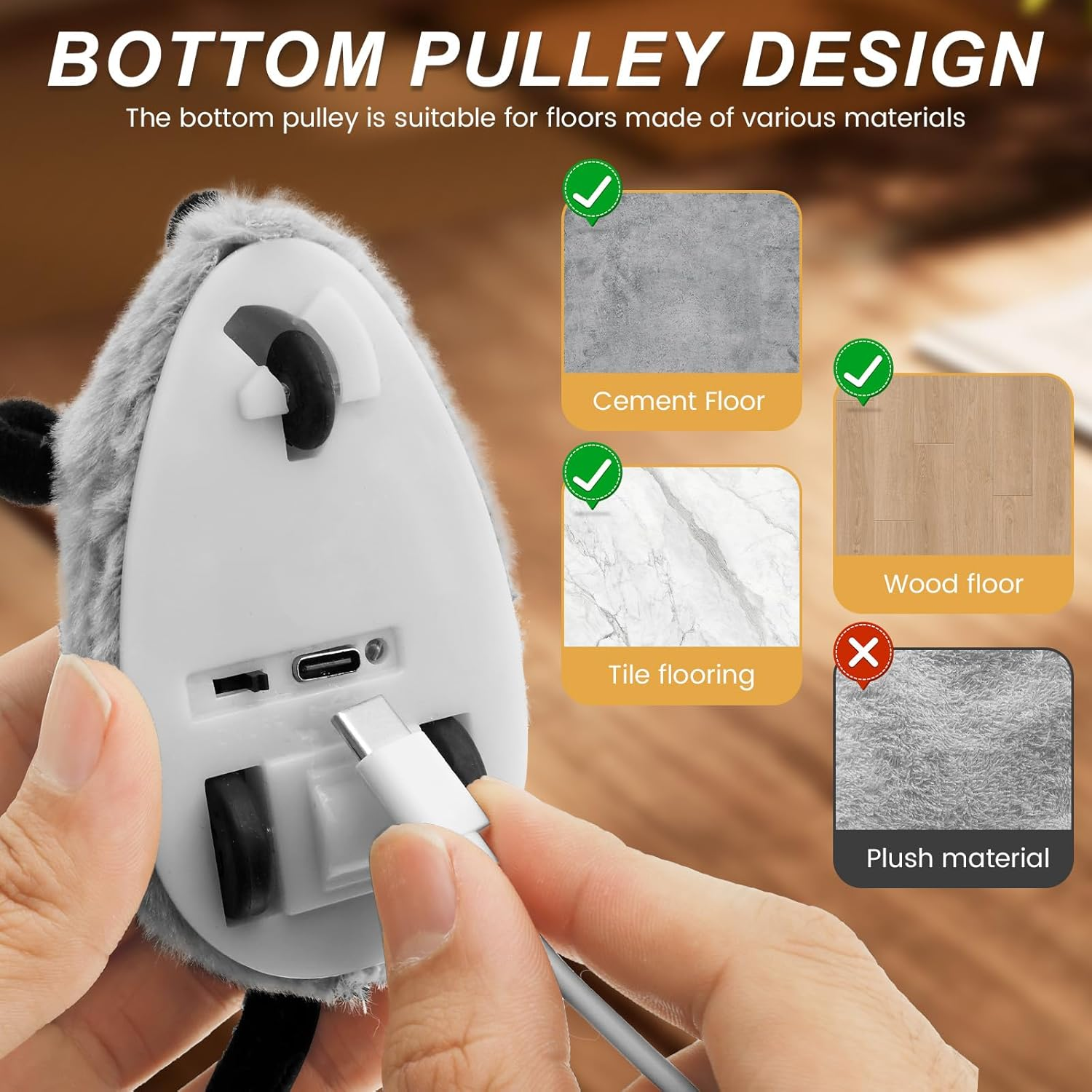 Interactive Cat Toys Mouse Moving Cat Toys Mouse for Indoor Cats, Safe Mouse Toy Feather Bell Tail Realistic LED Cat Mouse Toys Versatile Rechargeable LED Cat Mouse Toy (Grey) - Grey image number 3