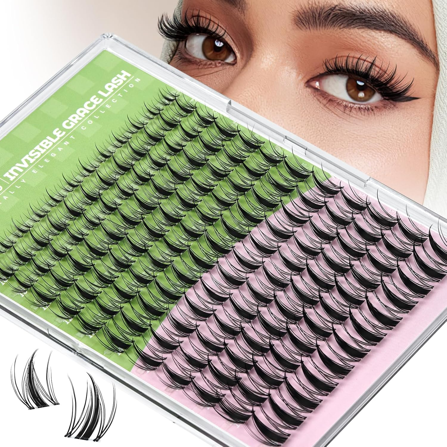 KEYYOU Fairy Lash Clusters Kit, Manga Eyelash Extension Kit at Home, D Curl, Wispy Natural Invisible Band Lash with Waterproof DIY, Fairy-D-8-16Mix, 144 Pcs