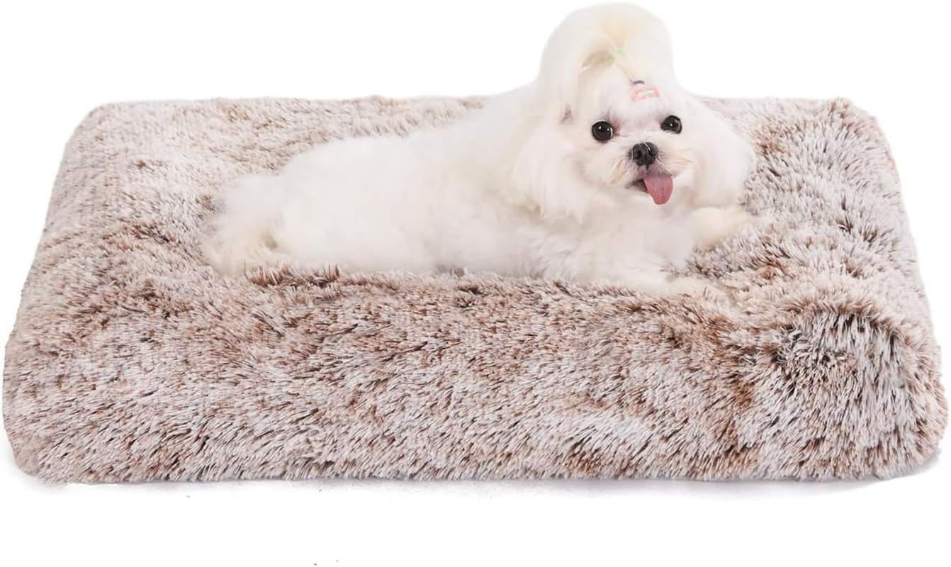 Bedfolks Waterproof Dog Crate Bed,Plush Dog Crate Pad with Removable Cover,Faux Fur Dog Bed for Large Dogs,Fluffy Washable Dog Kennel Bed 35"X23",Dark Grey