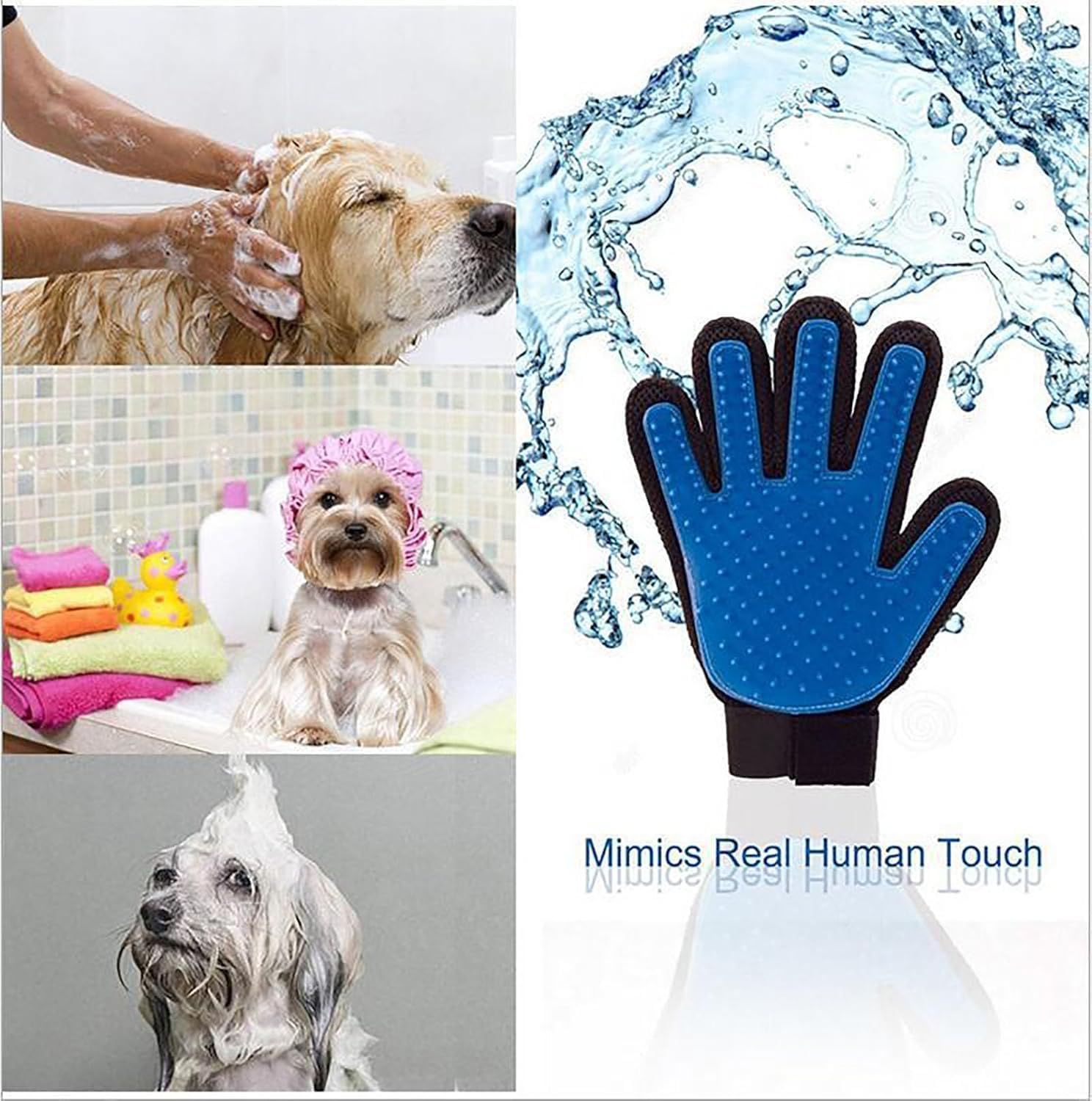 Pet Grooming Glove,Pet Hair Remover,Cat Brush, a Pair of Soft Pet Grooming Silicone Gloves,For All Pet Hair Removal and Bath Needs(Blue)