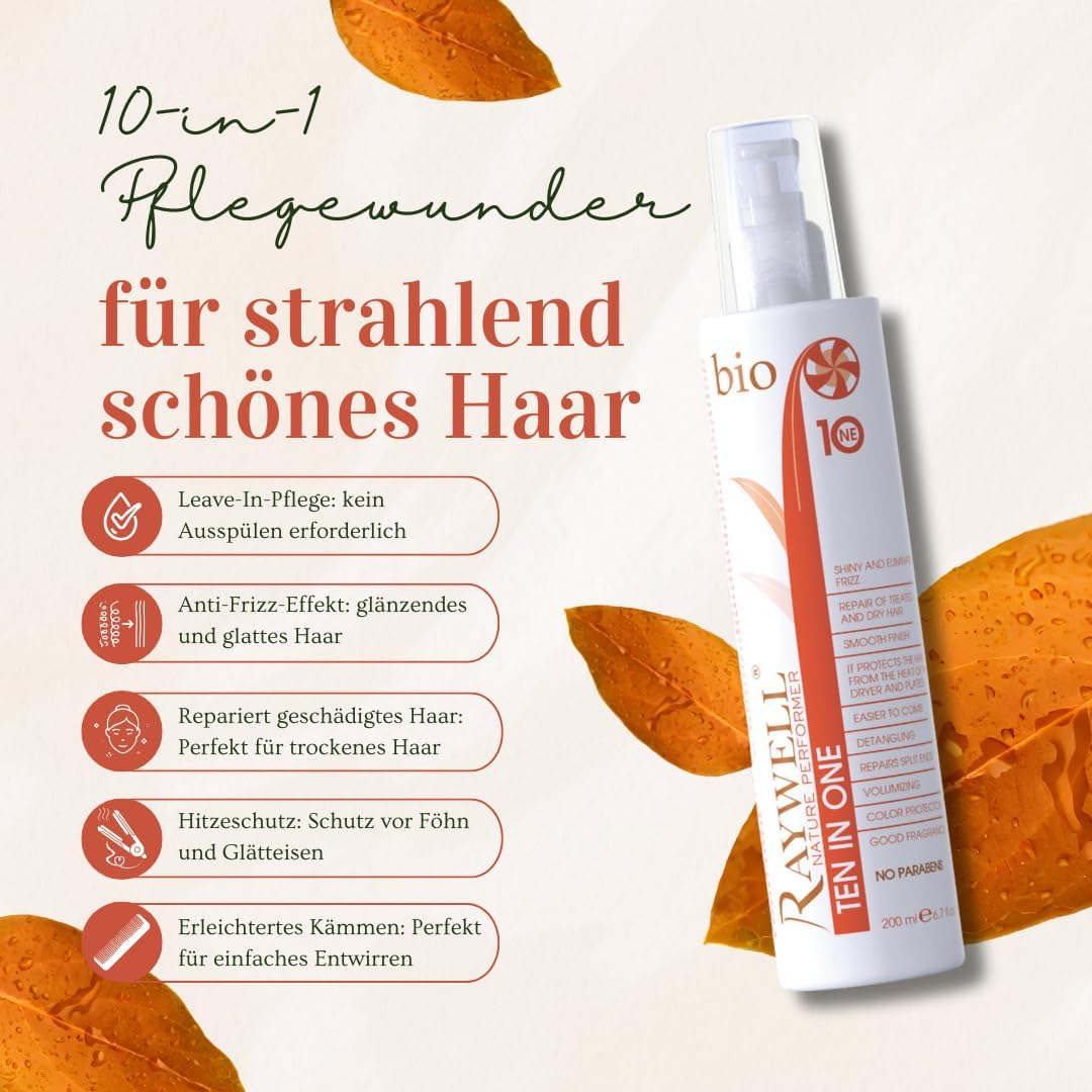 Raywell Ten in One Spray - Leave-In Hair Care with Anti-Frizz, Colour Protection, Moisture, Repair & Heat Protection for All Hair Types