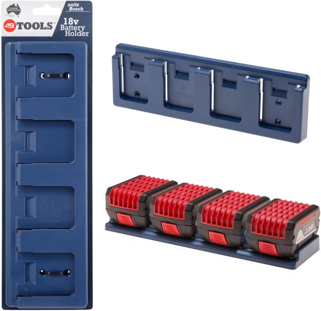 48 Tools the Original Inventers of the 4 Battery Holder Wall Mount for Bosch 18V UV Stabilised ABS Plastic, Secure Locking Mechanism, for Workshop, Truck, Van, Trailer Tool Storage image number 5