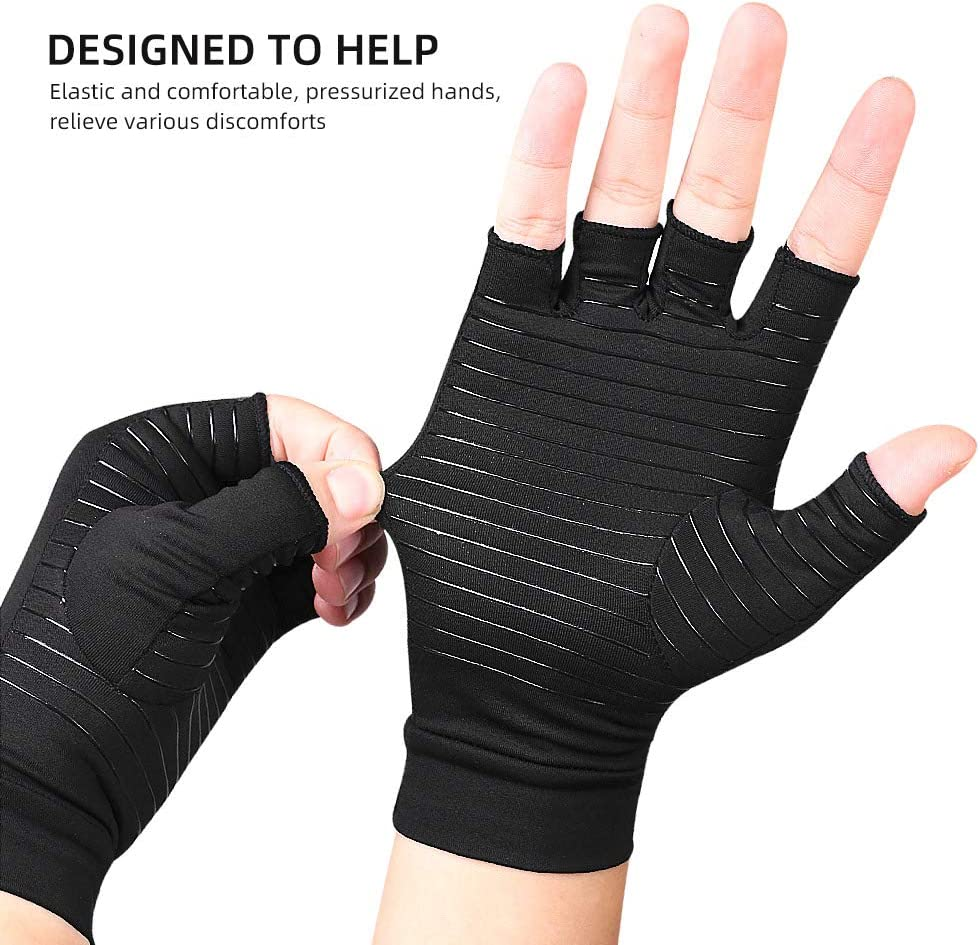 Compression Arthritis Gloves, Copper Fiber Relief Hand Arthritis Joint Pain Half&Full Finger Anti-Slip Sports Gloves for Men Women image number 2