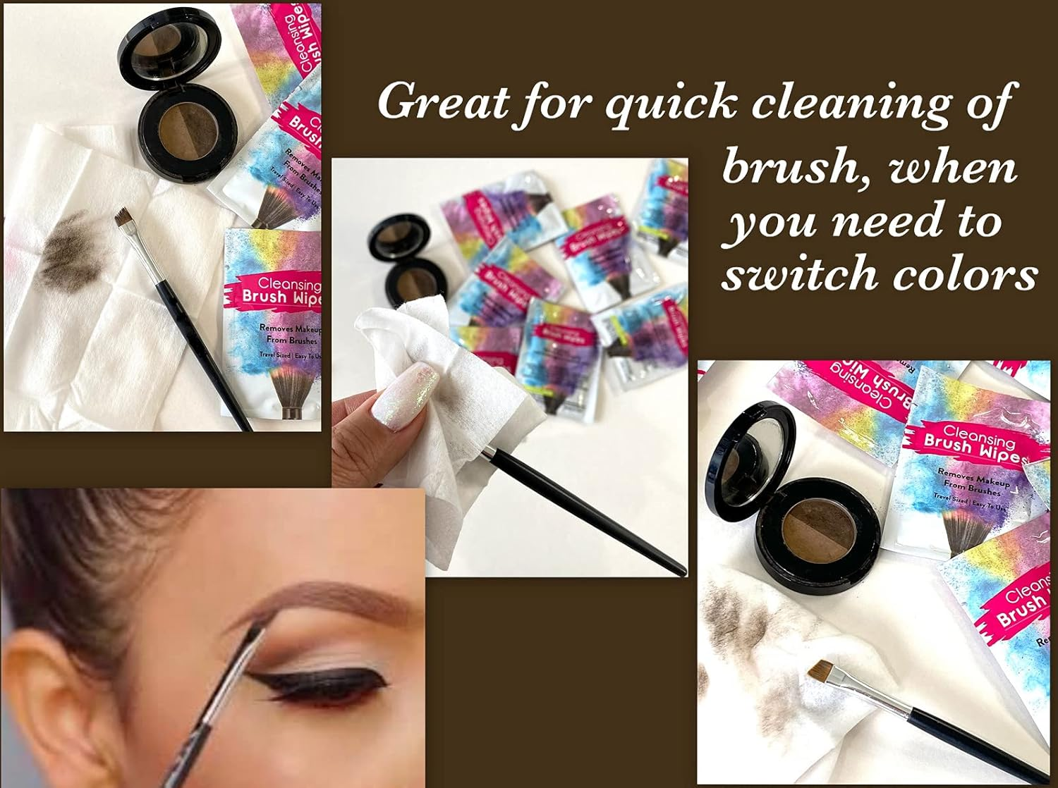 48 Individually Wrapped Makeup Brush Cleansing Cloths - Quick & Convenient Brush Cleaner Wipe- for Make up Artists Cosmetology Students Make up Tutorial on the GO, Travel TSA Approved