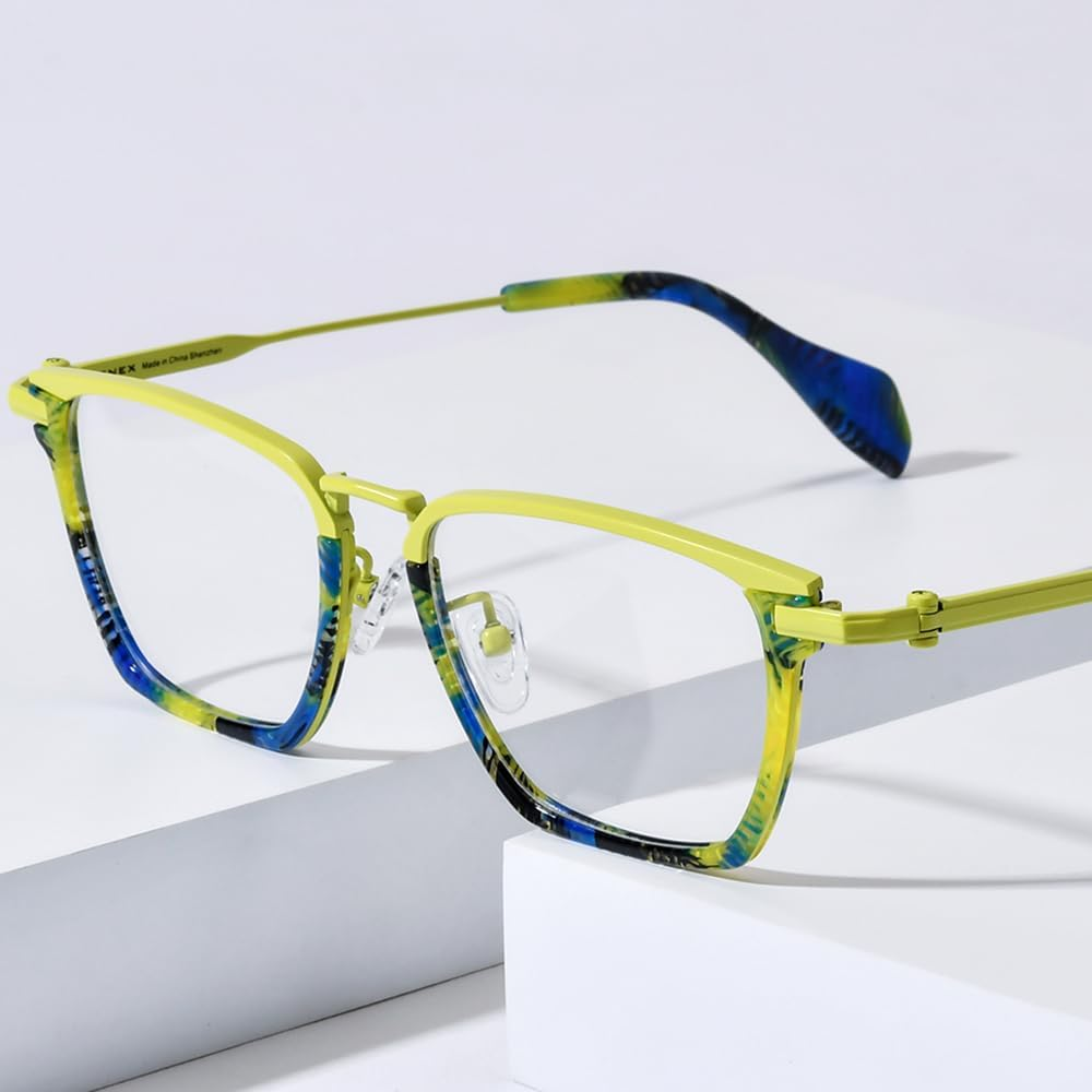 FONEX Acetate Titanium Glasses Frame Men New Square Eyeglasses Spectacles Eyewear