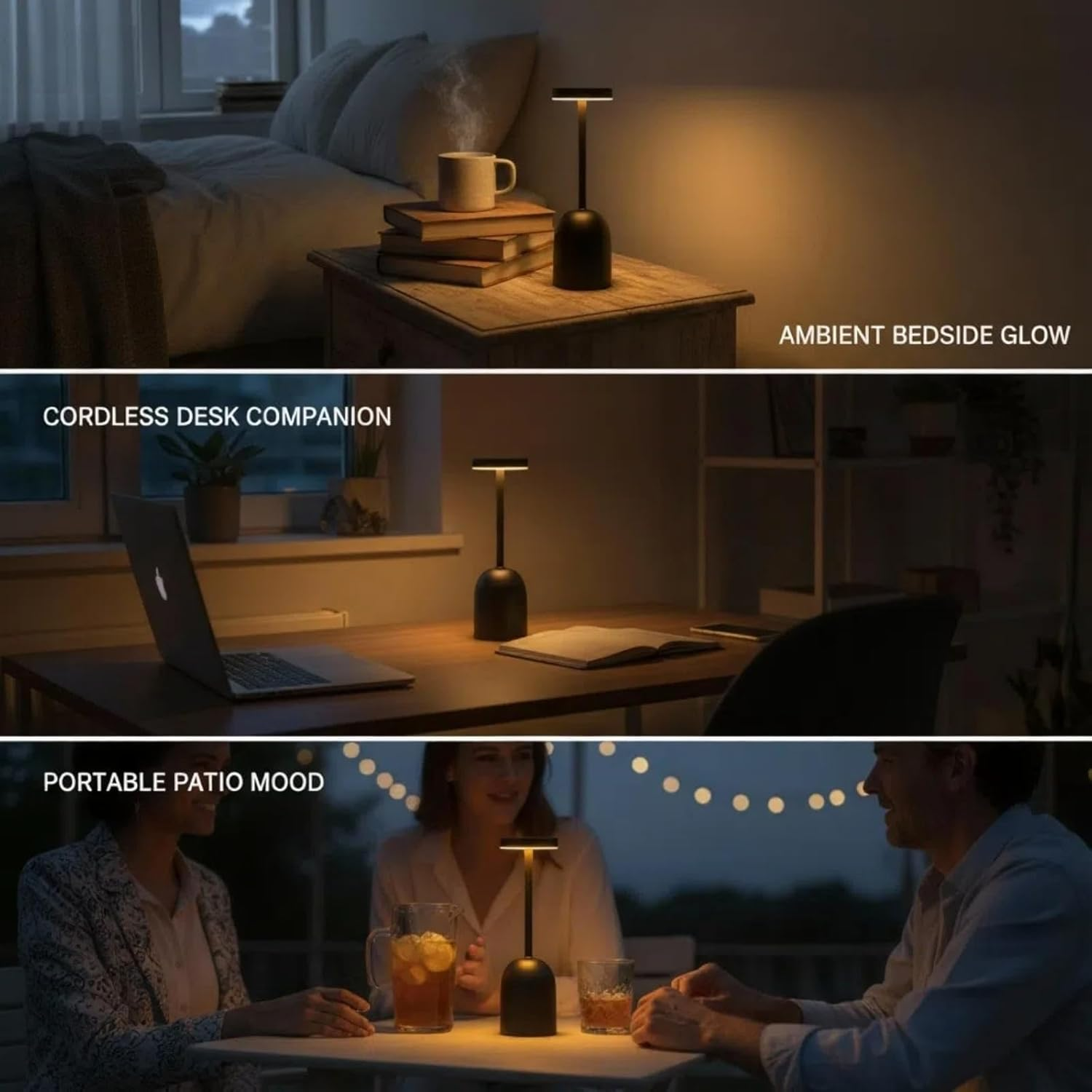 Howeifull LED Table Lamp Wireless, USB-C Rechargeable 5200 Mah Small Table Lamp Battery, Dimmable Touch LED Metal Table Lamp with 3 Colour Temperatures, Portable for Modern Living Room, Children'S image number 2