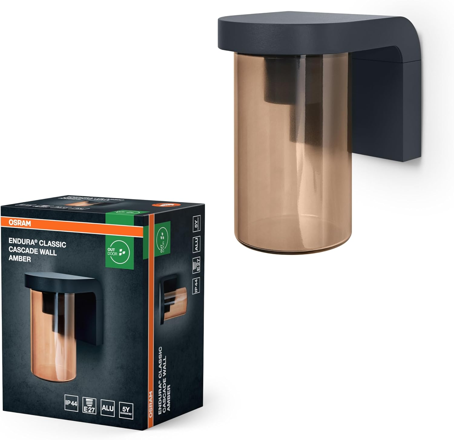 OSRAM E27 Amber Vintage Wall Light with Dark Grey Aluminium Housing IP44 Protection Shockproof IK03 for Patio Balcony image number 2