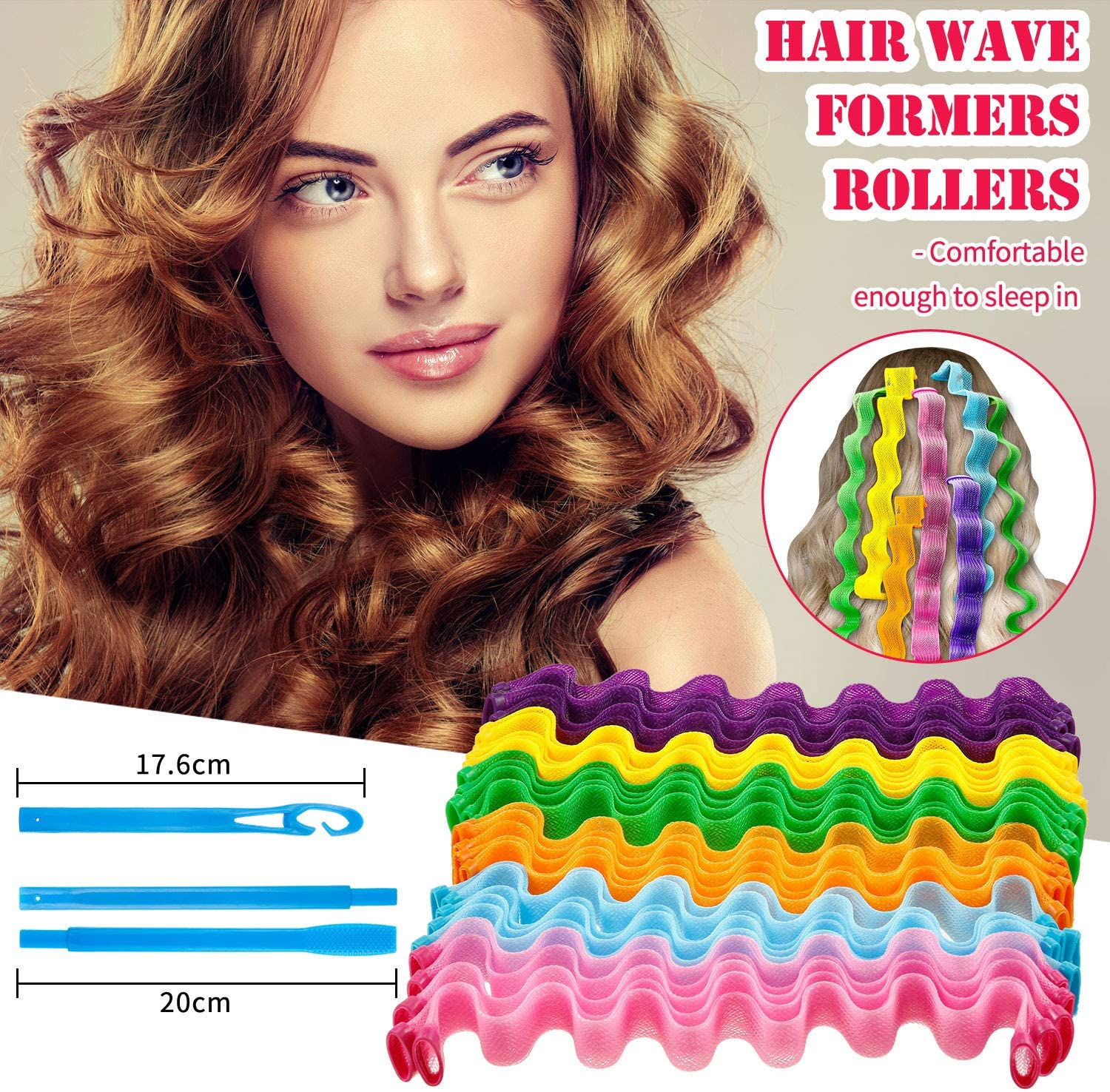 30 Pieces Heatless Waves Curlers Spiral Curls Styling Kit No Heat Hair Waver Spiral Curlers Rollers with 2 Pieces Styling Hooks for Most Hairstyles (25 Cm) image number 2