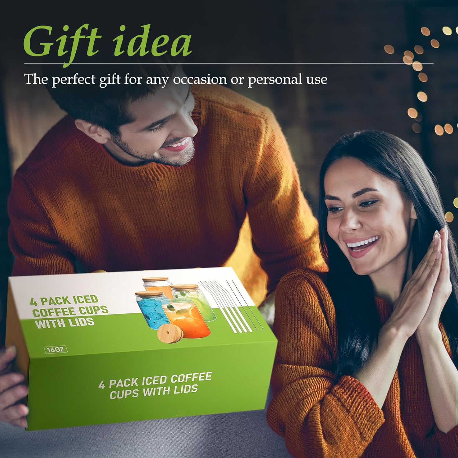 4 Set Glass Cups with Bamboo Lids and Straws, 16Oz Can Shaped Glass Cups, Iced Coffee Cup, Tumbler Cup Gift Set, Drinking Glassware, 2 Straws Brushes, 1 Cups Brushes image number 6