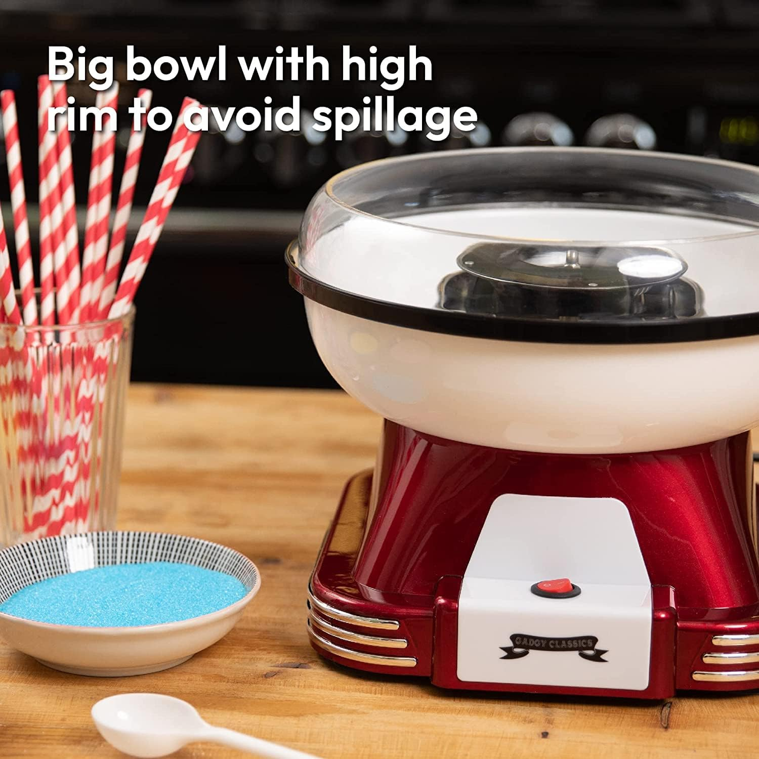Gadgy Cotton Candy Machine - Retro Cotton Candy Machine - Cotton Candy Machine with Sticks and Measuring Spoon - Height 22 Cm Red White - 500 Watt Cotton Candy Machine for Home image number 2
