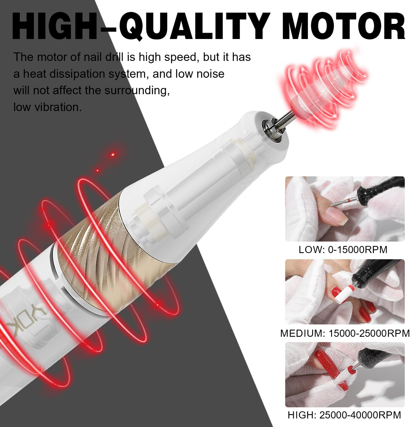 Yokefellow 40000 RPM Cordless Nail Drill, Rechargeable Portable Nail File for Acrylic Nails, 17 Drill Bits, Ideal for Beginners & Home Use,Uk image number 3