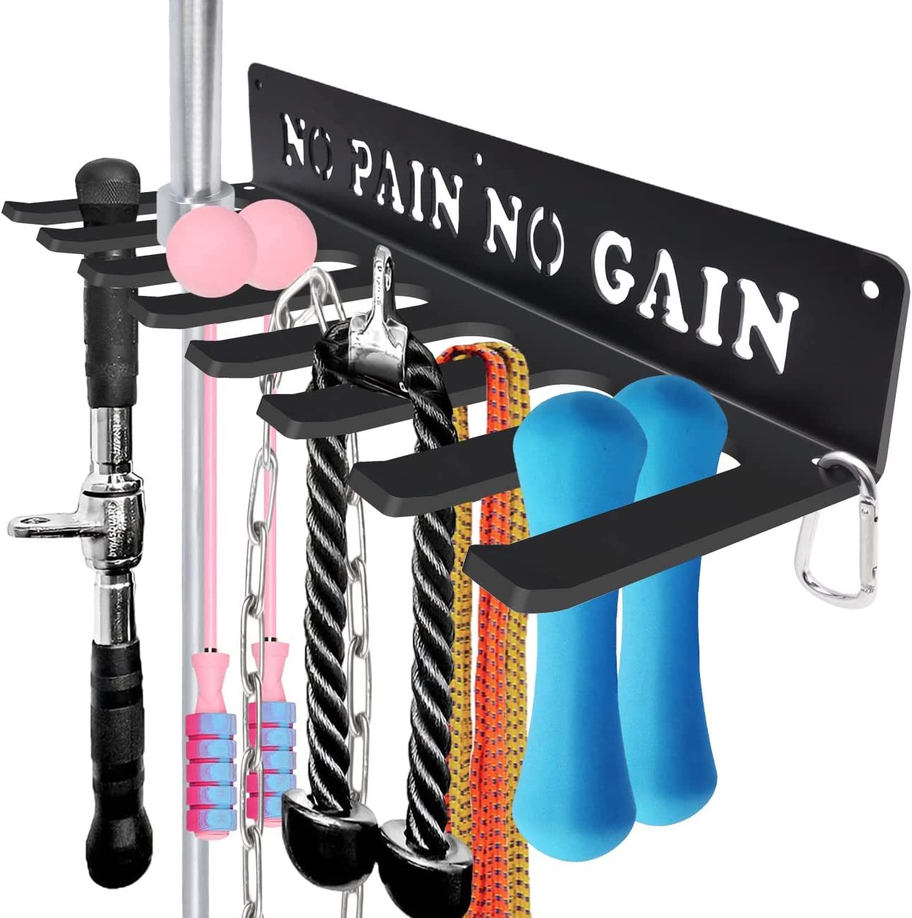Gym Home Rack 8 Hook Heavy-Duty Wall-Mounted Organizer Multi-Purpose Workout Gear Wall Hanger Storage for Resistance Bands, Jump Ropes, Lifting Belt, Fitness Bands, Barbells Carabiners Included image number 6