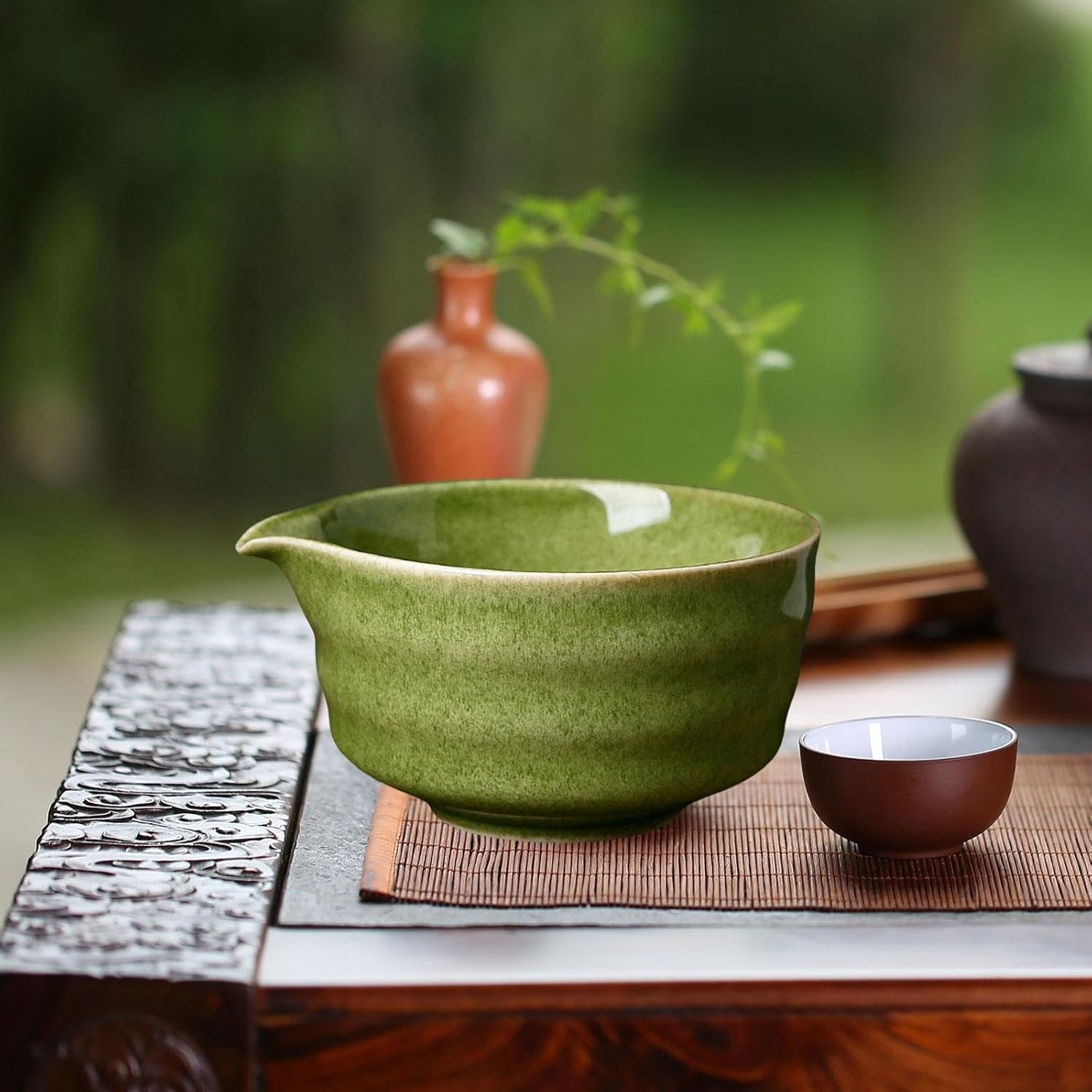 Siabiced Ceramic Matcha Bowl, Japanese Teacup 450Ml, Chawan Tea Making Tools, Traditional Handmade Porcelain Tea Bowl For, Dark Green image number 3