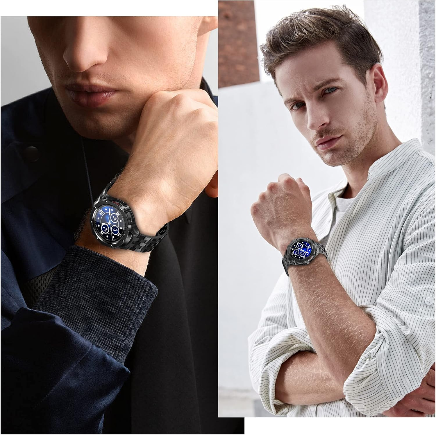 Amznew Stainless Steel Galaxy Watch 5 Pro Band with Case Compatible with Samsung Watch 5 Pro 45Mm, Rugged Metal Watch Band with Protective Bumper Cover Replacement Strap for Men 2022 image number 6