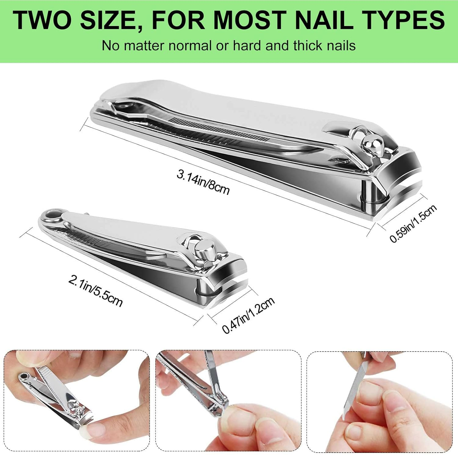 Lyvixora Nail Clippers Set, Toenail Clippers, Fingernail Clipper Cutters, Stainless Steel with Ultra Sharp Curved Blades and File, Nail Clippers for Men Women Kids(Large & Small) image number 5