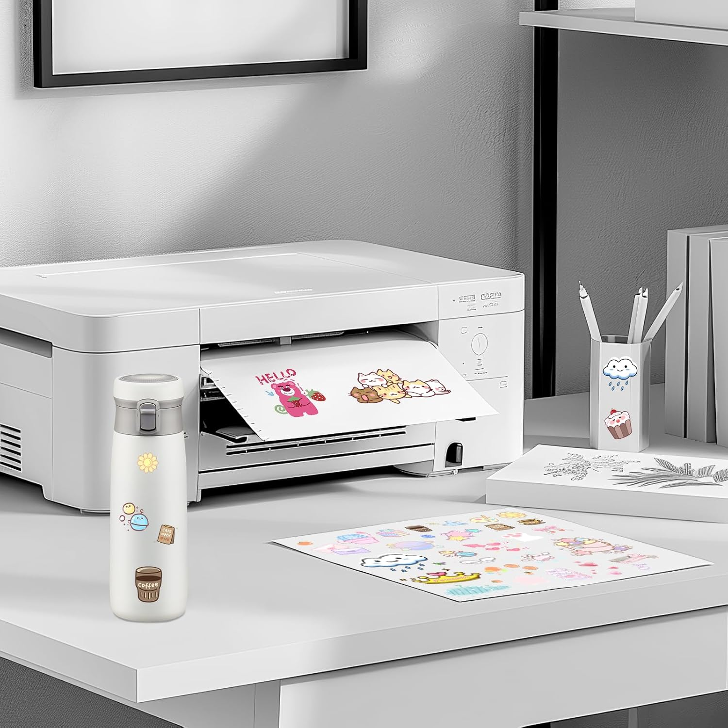 100 Sheets A4 Sticker Paper Labels, Glossy Sticker Paper Inkjet Vinyl Sticke Suitable for Laser Inkjet Printing of Product Labels, Paintings, Stickers, Photographs and All Kinds of Crafts. image number 1