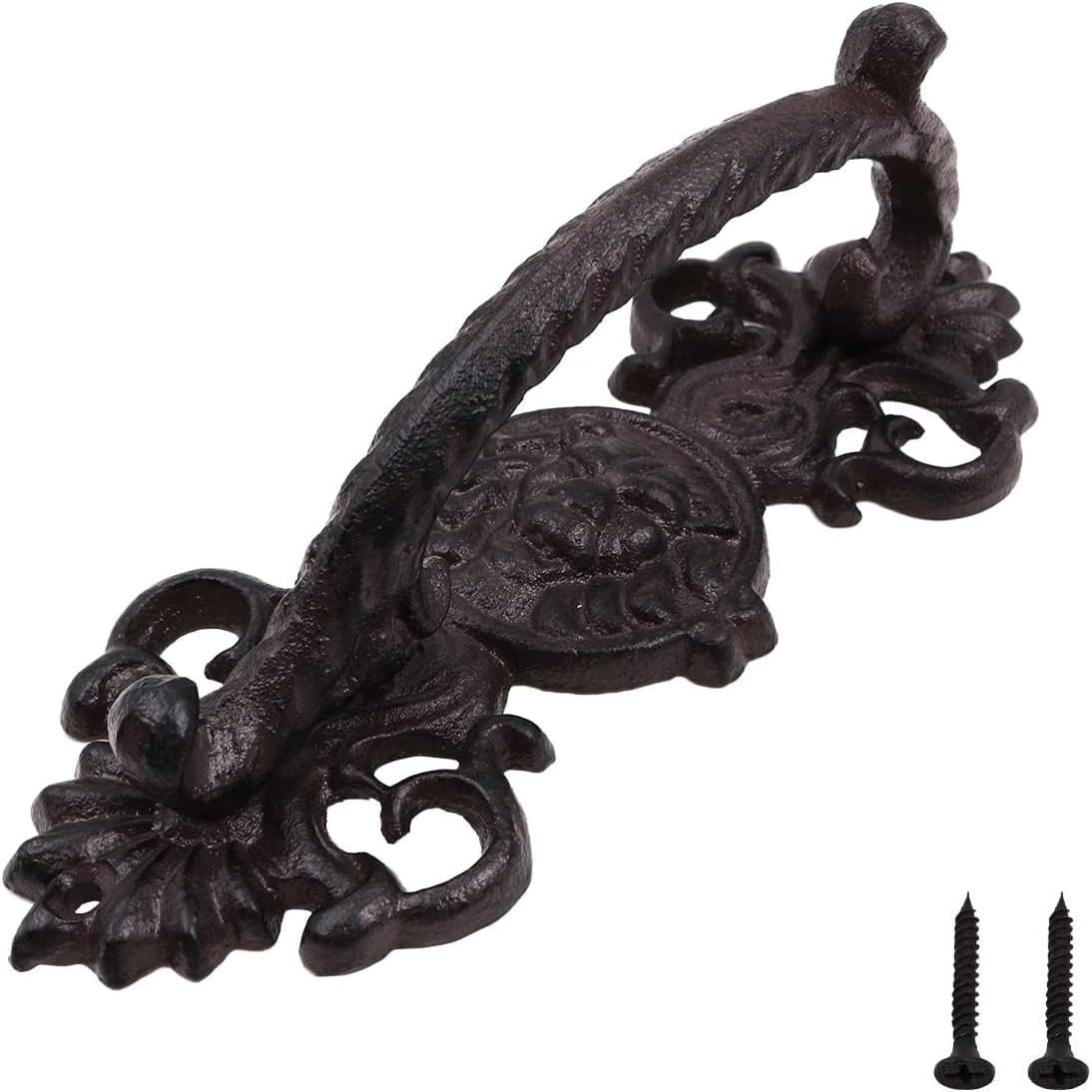 ZONADA 22Cm Cast Iron Door Handle Heavy Duty Vintage Style with Lion Decor Barn Door Wooden Door Pull Handle Passage Home Hallway Closet Garden Gate Shed Cabinet Door Grab Handle Indoor Outdoor