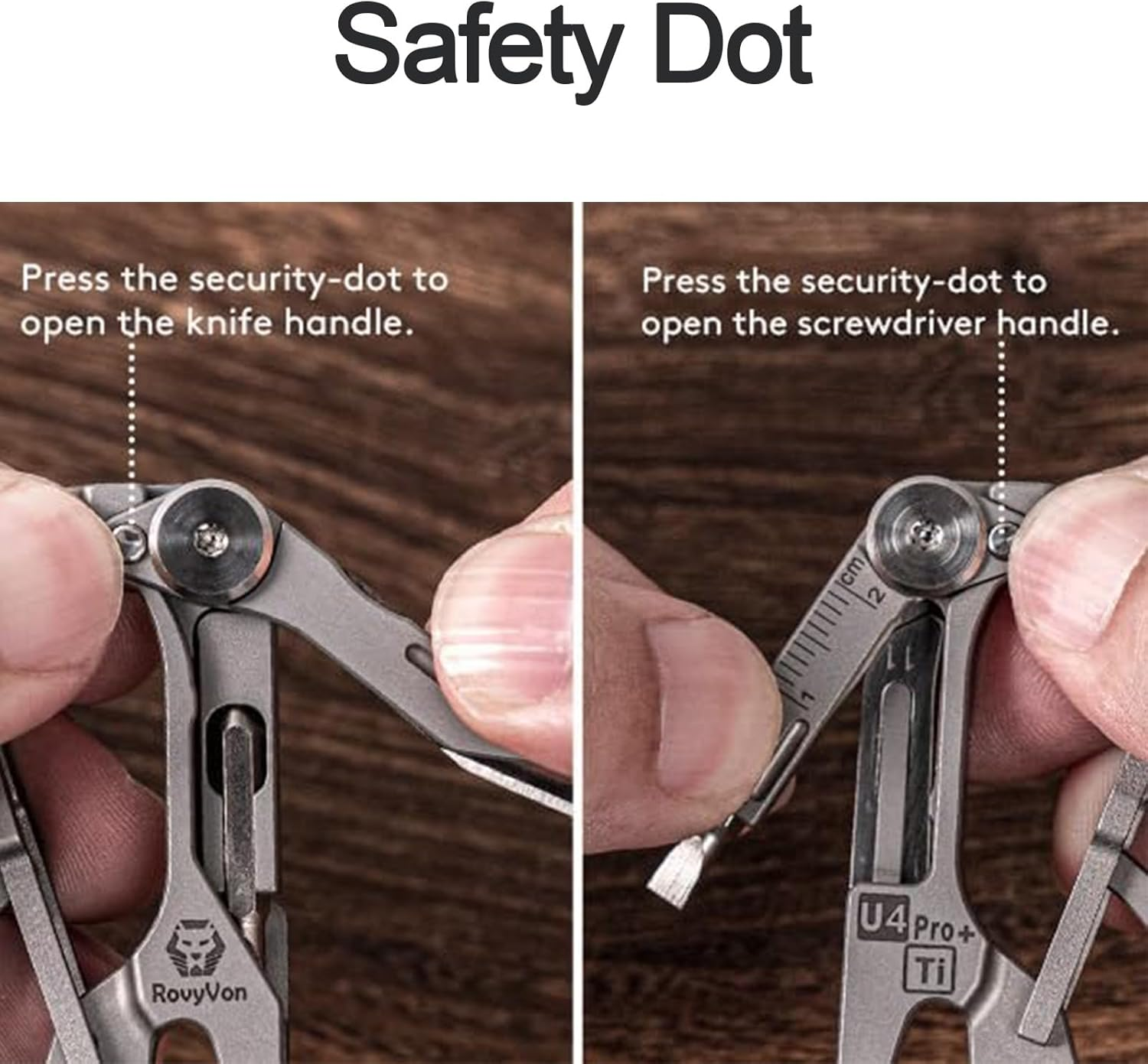 Rovyvon U4 Pro+ Titanium Carabiner Multitool, Small Keychain Carabiner with Hidden Folding Knife and Dual-Bit Screwdriver Set, Multifunctional EDC Gadget for Men, Outdoor Survival, Camping, Daily Use