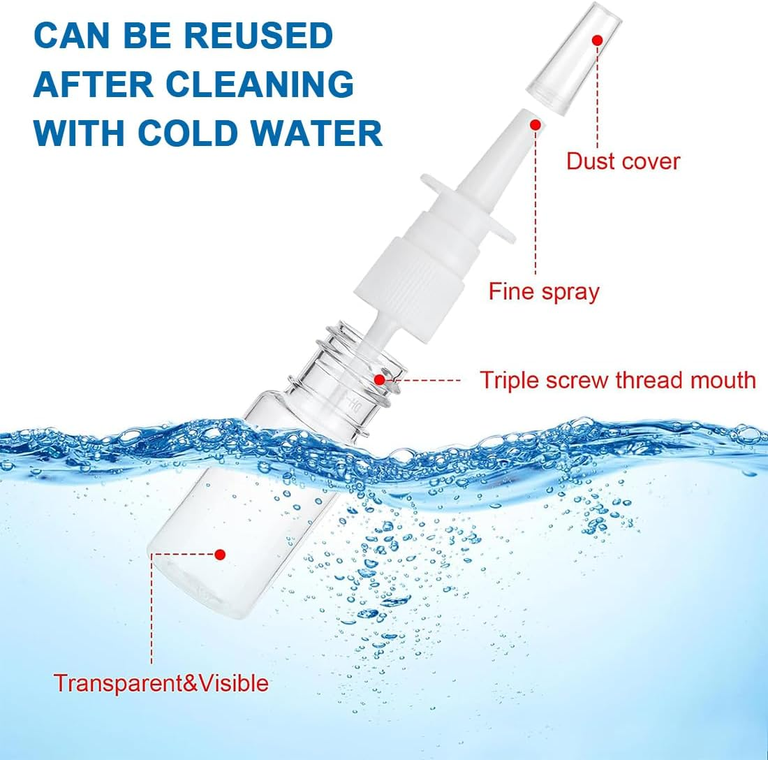 WKRTDY 6 Empty Nasal Spray Bottles for Refill with 2 Droppers Fine Spray Mist for Cosmetics, Perfume & Salt Water (10 Ml) - Practical Spray Bottles image number 3
