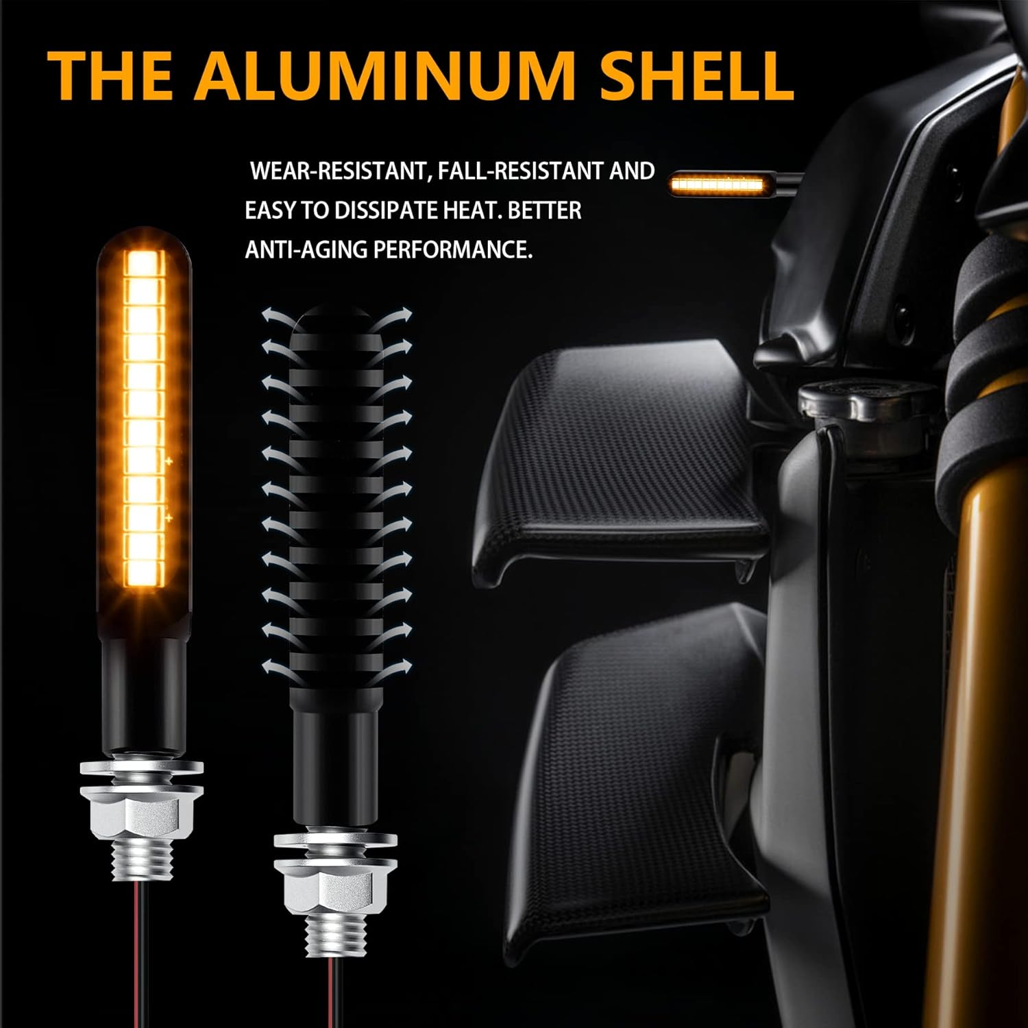 Ifunyled 2PCS Flowing LED Motorcycle Turn Signal Lights, Aluminum Alloy 12V Super Bright Motorbike Front Rear Blinkers Indicators for Harley Honda KTM Kawasaki Suzuki Yamaha - Amber, Black - Amber,White,Yellow image number 2