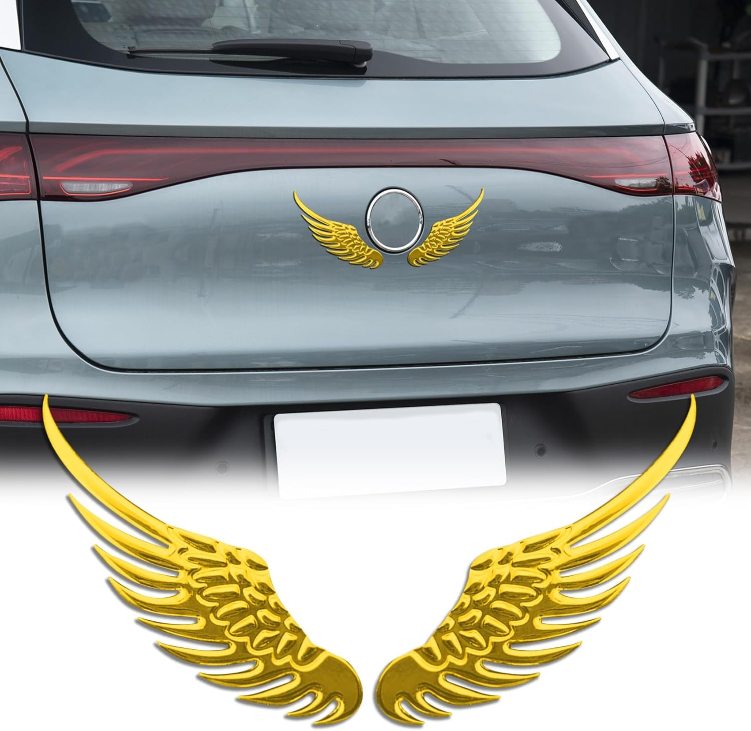 1Pair Alloy Metal Car Stickers, 3D Metal Stereo Wing Sticker, Hawk Eagle Wings Car Emblem, Angel Wings Car Sticker, Car Decoration Accessories for Cars, Trucks (Gold)