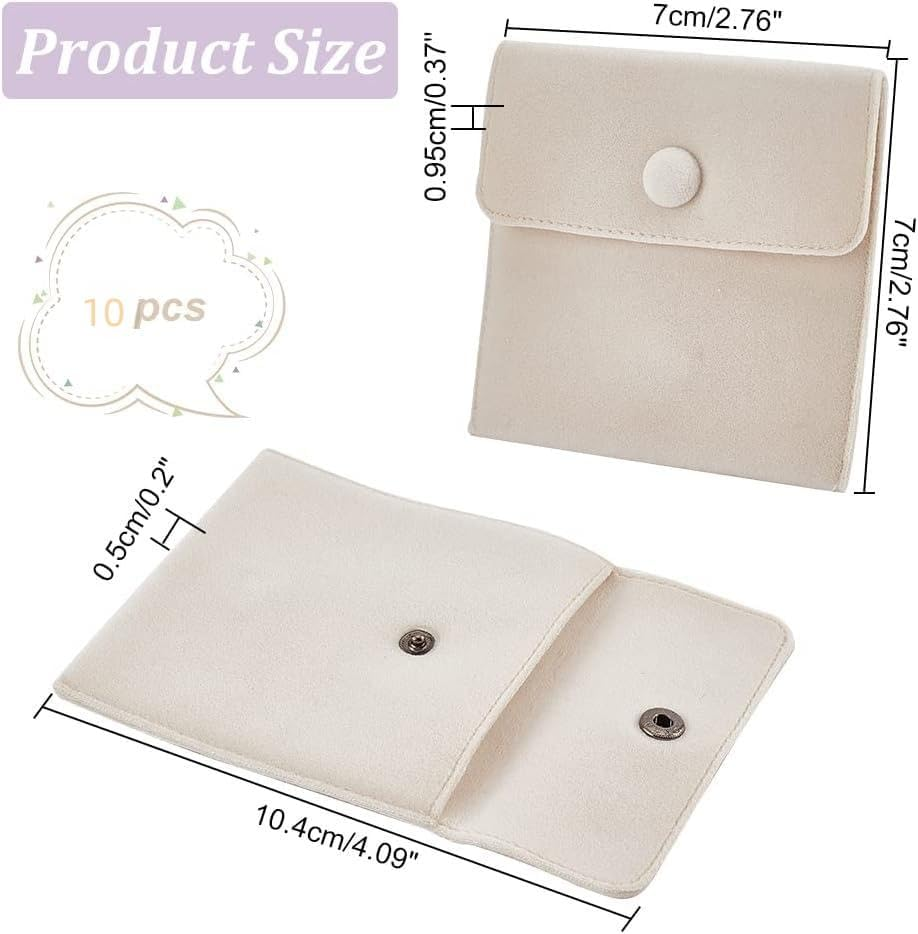 Velvet Jewelry Storage Bags with Snap Button, 10Pcs Velvet Jewelry Pouches with Snap Button for Gift Storage, Velveting Pouch Button Bag with Snaped, Beige image number 1