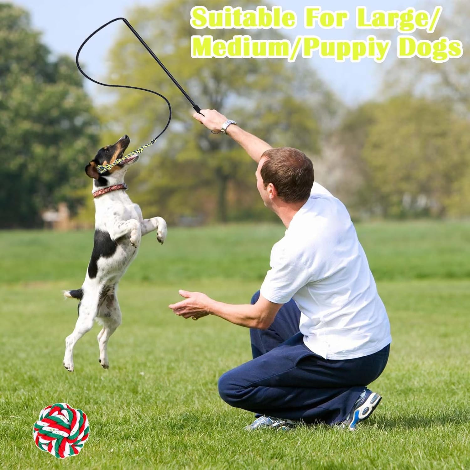 Flirt Pole for Dogs,Foldable Firt Pole,Dog Flirt Pole with 6 Chew Toy,Outdoor or Indoor Dog Rope Toy,Dog Tug of War Toy for Large,Medium,Small Dogs image number 6