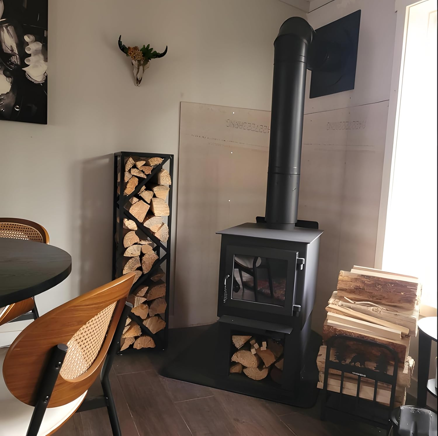 Indoor Firewood Rack - Adjustable Foot Storage Holder for Fireplace & Outdoor Fire Pits - Durable Welded Joint, Easy Assembly, Multi-Space Decorative & Functional Log Rack - Ideal Stove Accessories image number 3