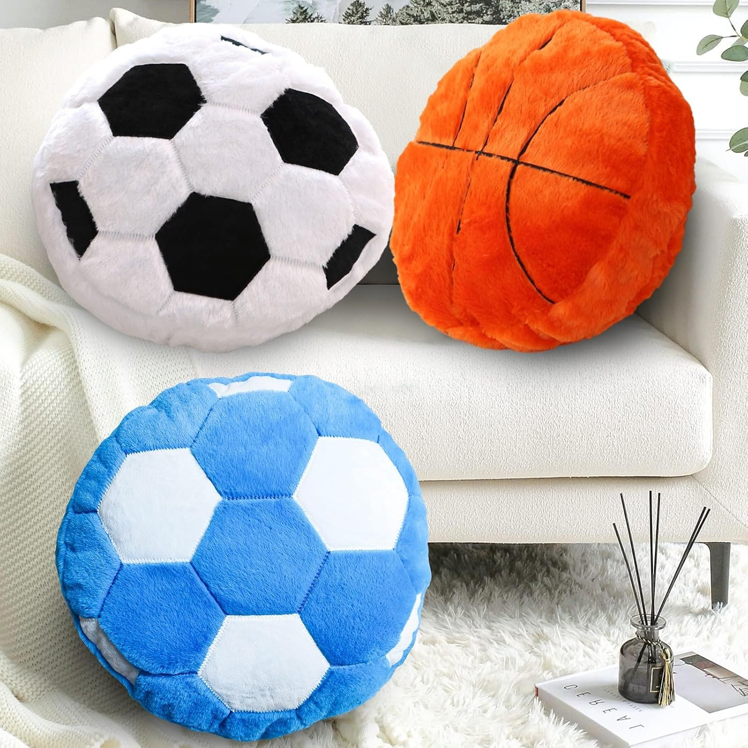 Soccer Ball Pillow Soft Fluffy Plush Football Cushion for Boys and Girls Sports Throw Pillows for Room Decor Sofa Couch Bed Soccer Gift 15.7 Inch image number 6