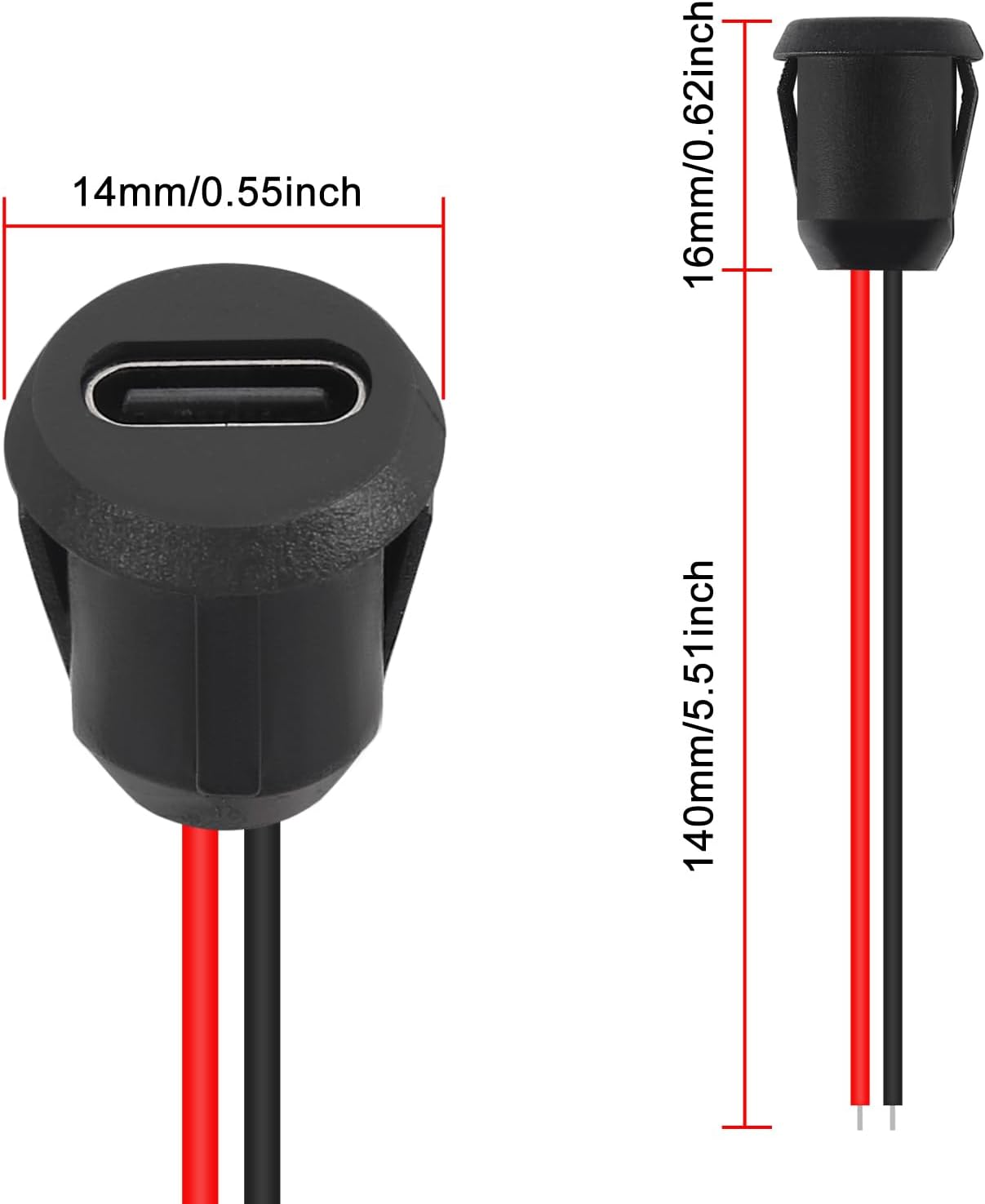 5PCS 2Pin USB Connector Type-C Waterproof with Female Socket Fast Charging Jack Charging Port USB-C Charger Plug Socket image number 3