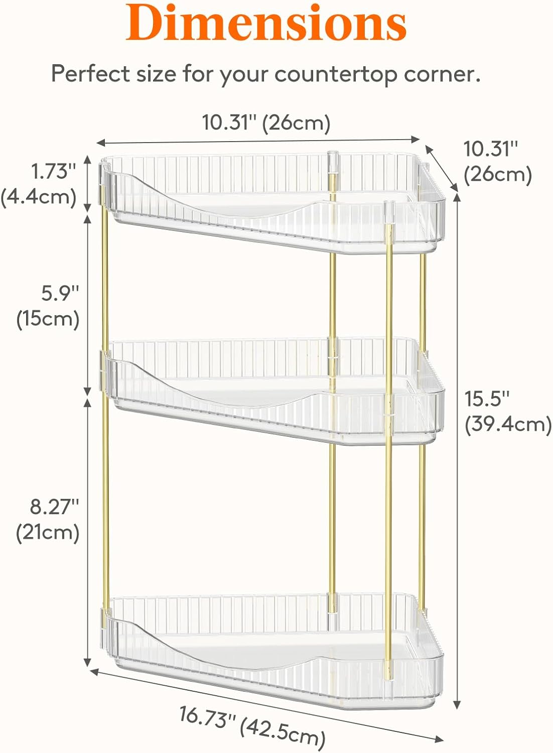 Lifewit 3-Tier Bathroom Organiser Countertop Storage, Plastic Makeup Skincare Organiser, Vanity Perfume Trays Counter Shelf, Corner Shower Caddy, Corner Storage in Dresser, Bedroom, Kitchen, Clear image number 2