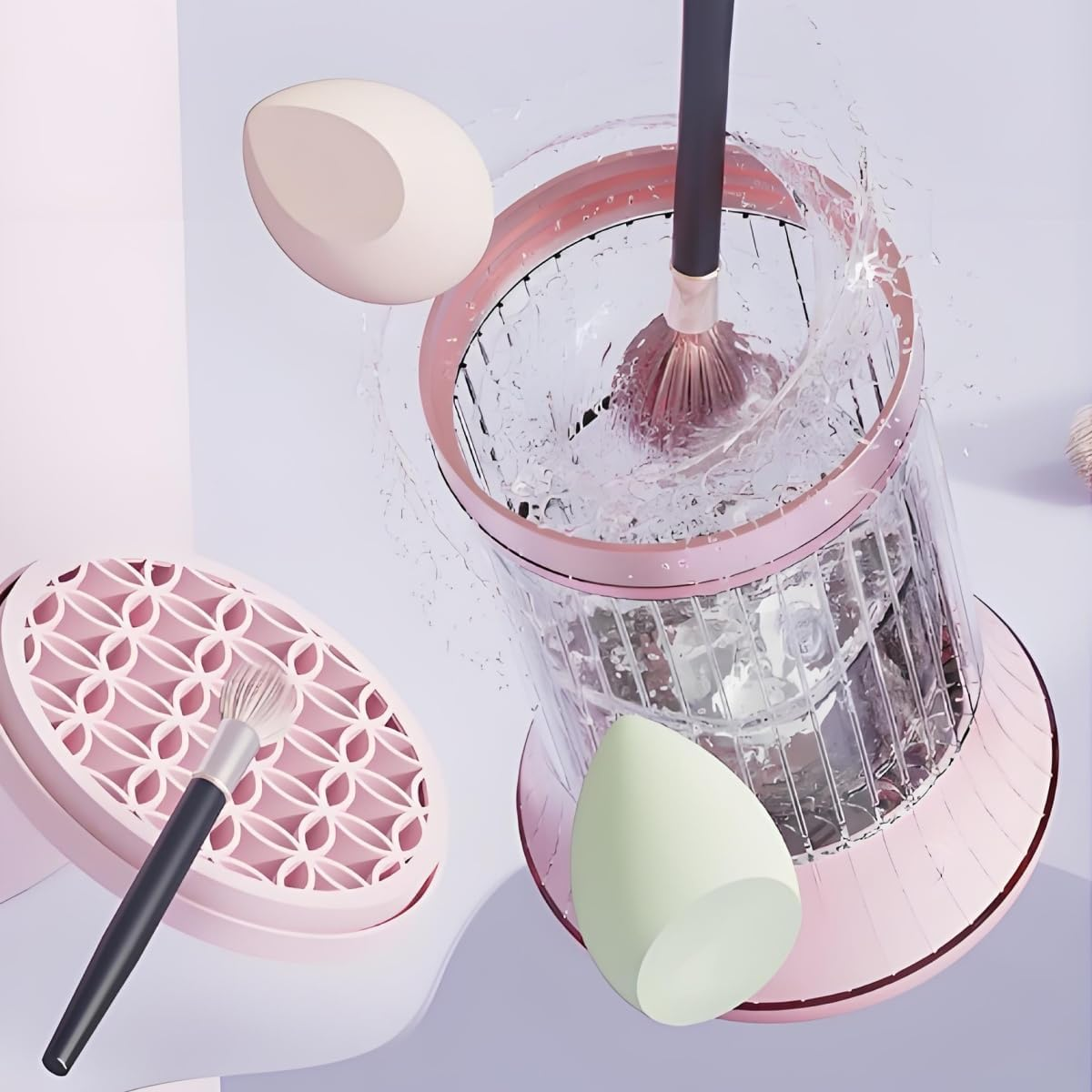 Makeup Brush Cleaner Machine,Makeup Brush Clean and Dry Makeup Brushes Tools,Automatic Spinning Makeup Brush Cleaner,Automatically,Electric,Usb Charging Port(Pink) image number 2