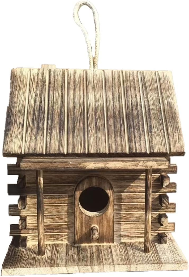 AIMALL Outdoor Wooden Bird House Nest &ndash; 7.08In Hanging Solid Wood Breeding Box for Parrots, Finches, Sparrows, Garden Aviary, Rustic Natural Bird Shelter