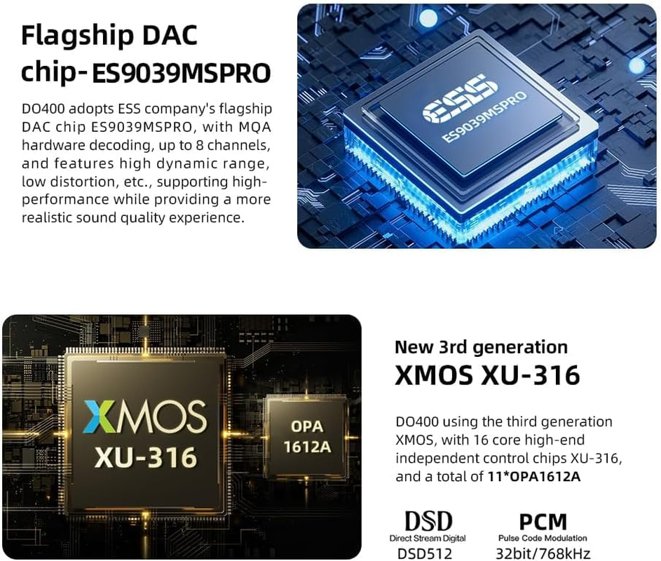 SMSL DO400 Full Balanced DAC Headphone Amp, ES9039MSPRO XMOS-XU316 USB DAC, Bluetooth 5.1 LDAC, Usb/Aes/Opt/Coax MQA DAC, IIS Input DAC, 4.4Mm/6.35Mm/4-Xlr Headphone Amps with Remote Control (Silver) image number 4