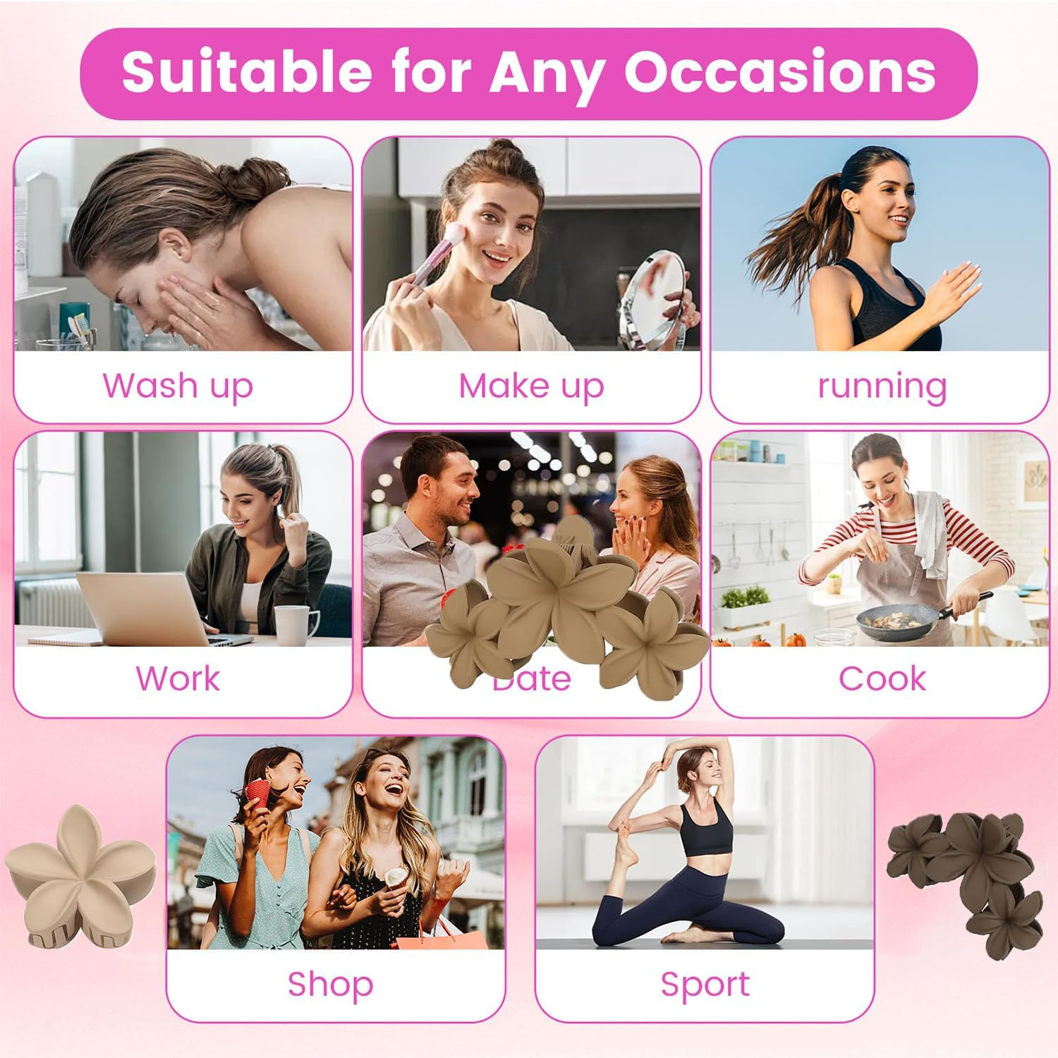 Flower Hair Clips Large Hawaiian Flower Hair Claw Clamp for Women Thin Thick Curly Hair (Large and Small) image number 3