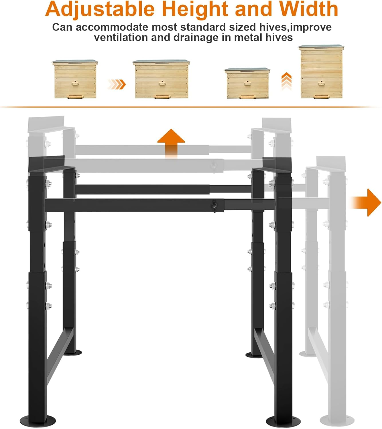 Adjustable Metal Bee Hive Stand, Sturdy Beehive Stand for 8/10 Frame Beehive Box, Easy to Assemble Bee Stand for Beekeeping with round Base image number 3