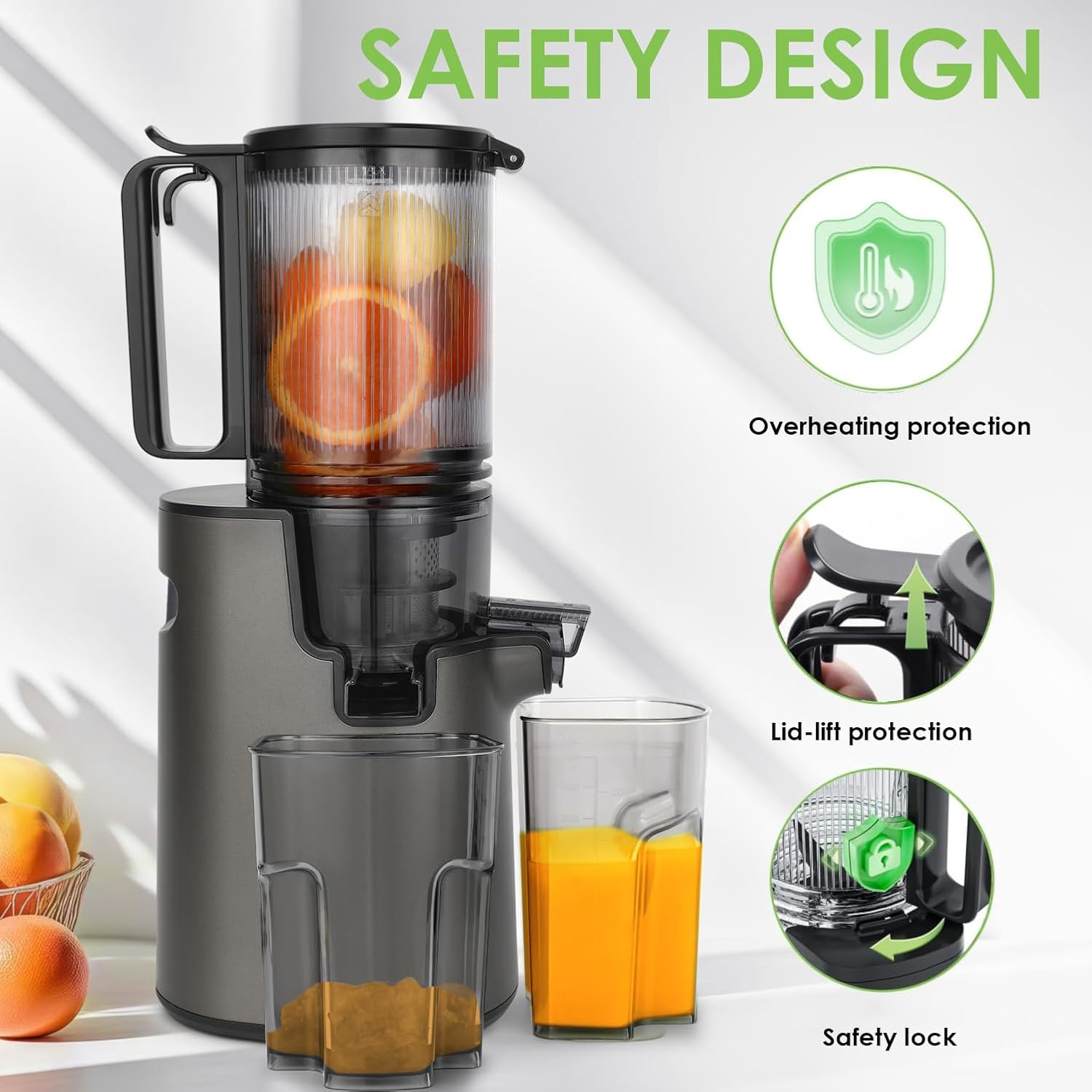 Slow Juicer, Cold Press Juicer for Whole Fruits & Vegetables, Wide 110Mm Feeding Chute, Quiet 250W Motor Juice Extractor, Reverse Function image number 2