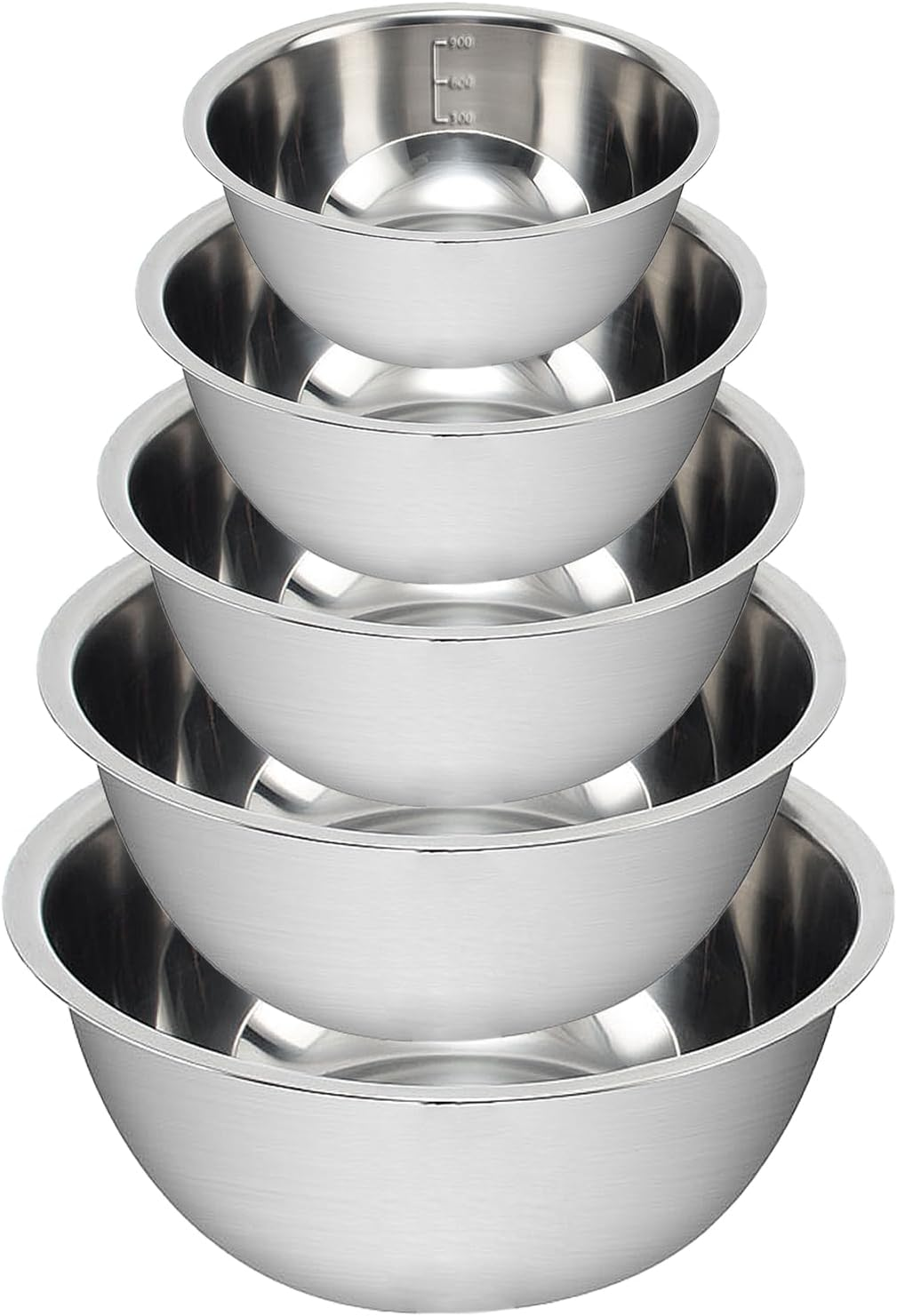 Stainless Steel Mixing Bowls Set of 5, Nesting Whisking Bowl Set, Space-Saving Storage, Metal Mixing Bowls for Baking, Prepping, Cooking and Serving Food, Salad, Vegetables image number 2