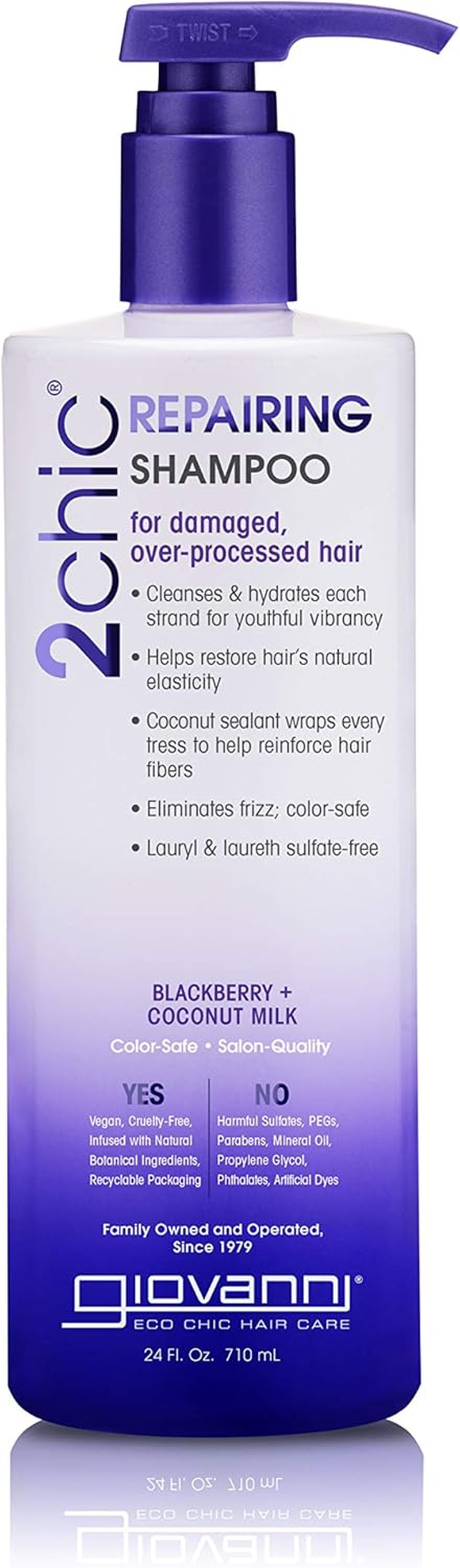 GIOVANNI 2Chic Ultra-Repairing Shampoo - for Damaged, Over-Processed Hair, Helps Restore Hair'S Natural Elasticity, Blackberry & Coconut Oil, Argan, Shea Butter, Color Safe - 24 Oz image number 6